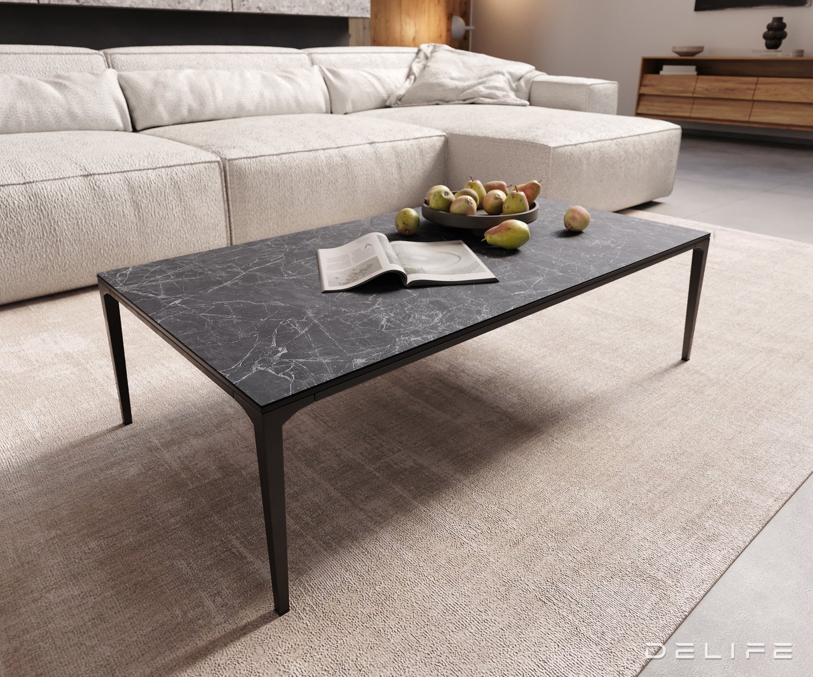 Klubska mizica Levente 110x60cm, Material: keramika Laminam Nero Greco