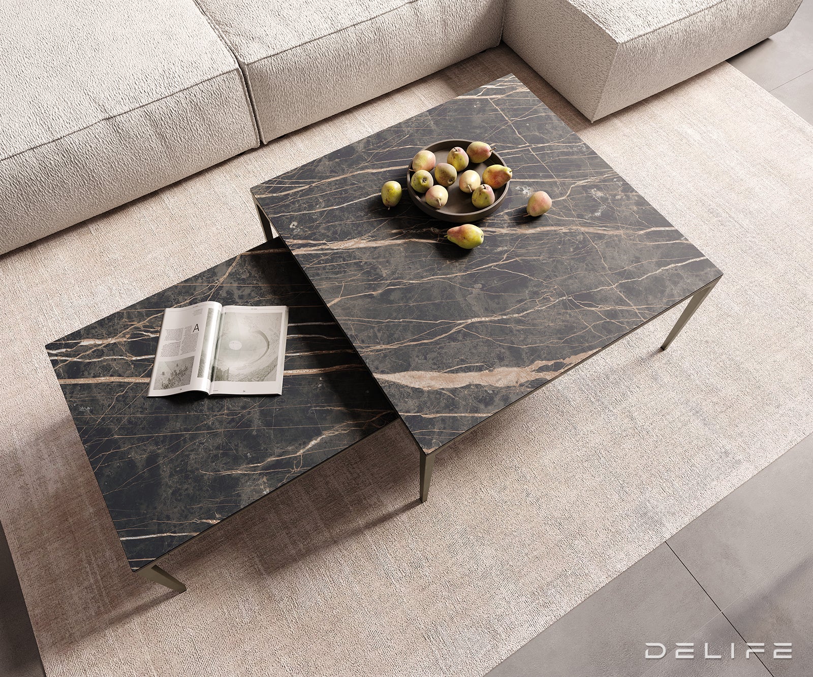 Klubska mizica Levente 110x60cm, Material: keramika Laminam Nero Greco
