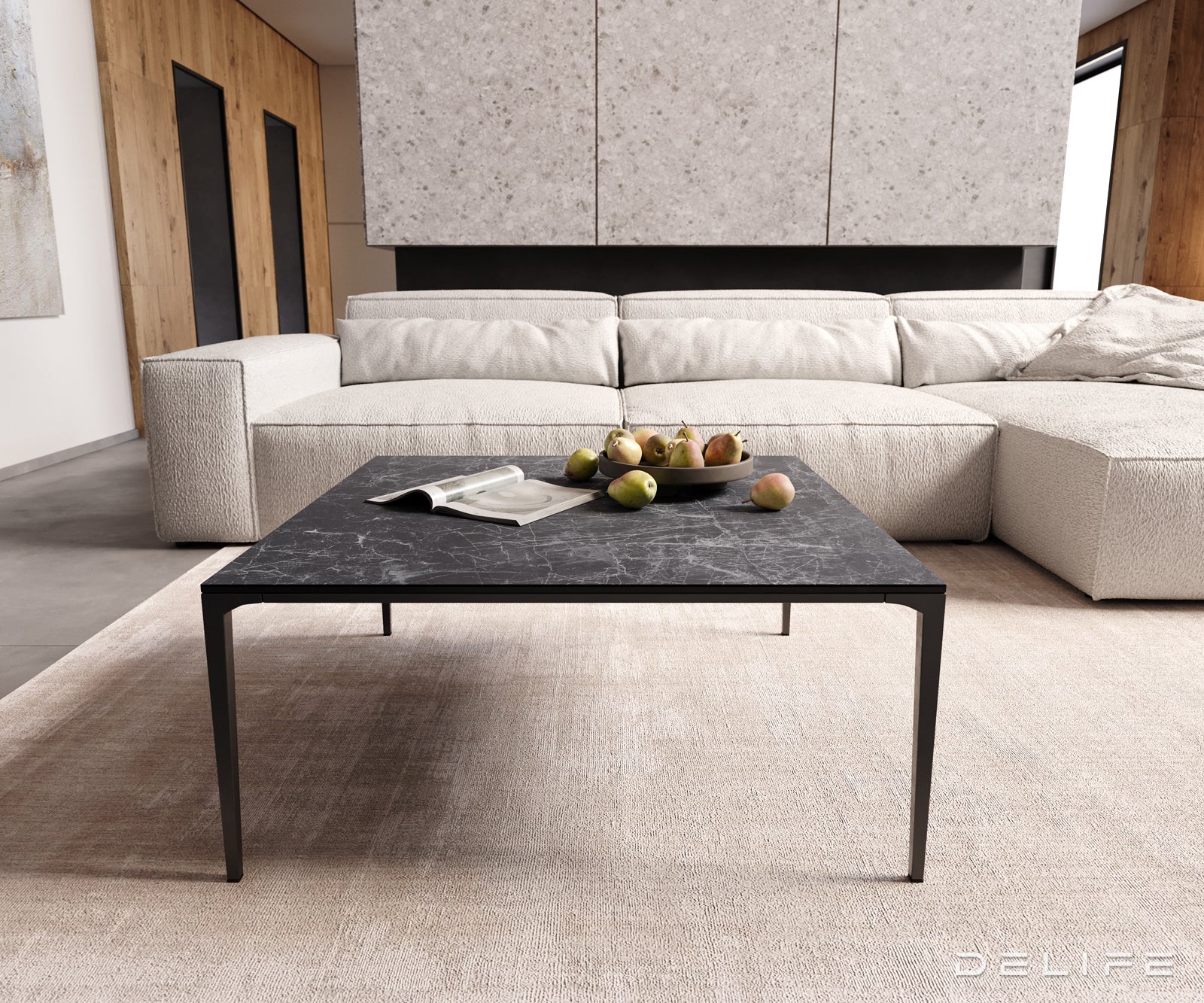 Klubska mizica Levente 85x85cm, Material: keramika Laminam Nero Greco