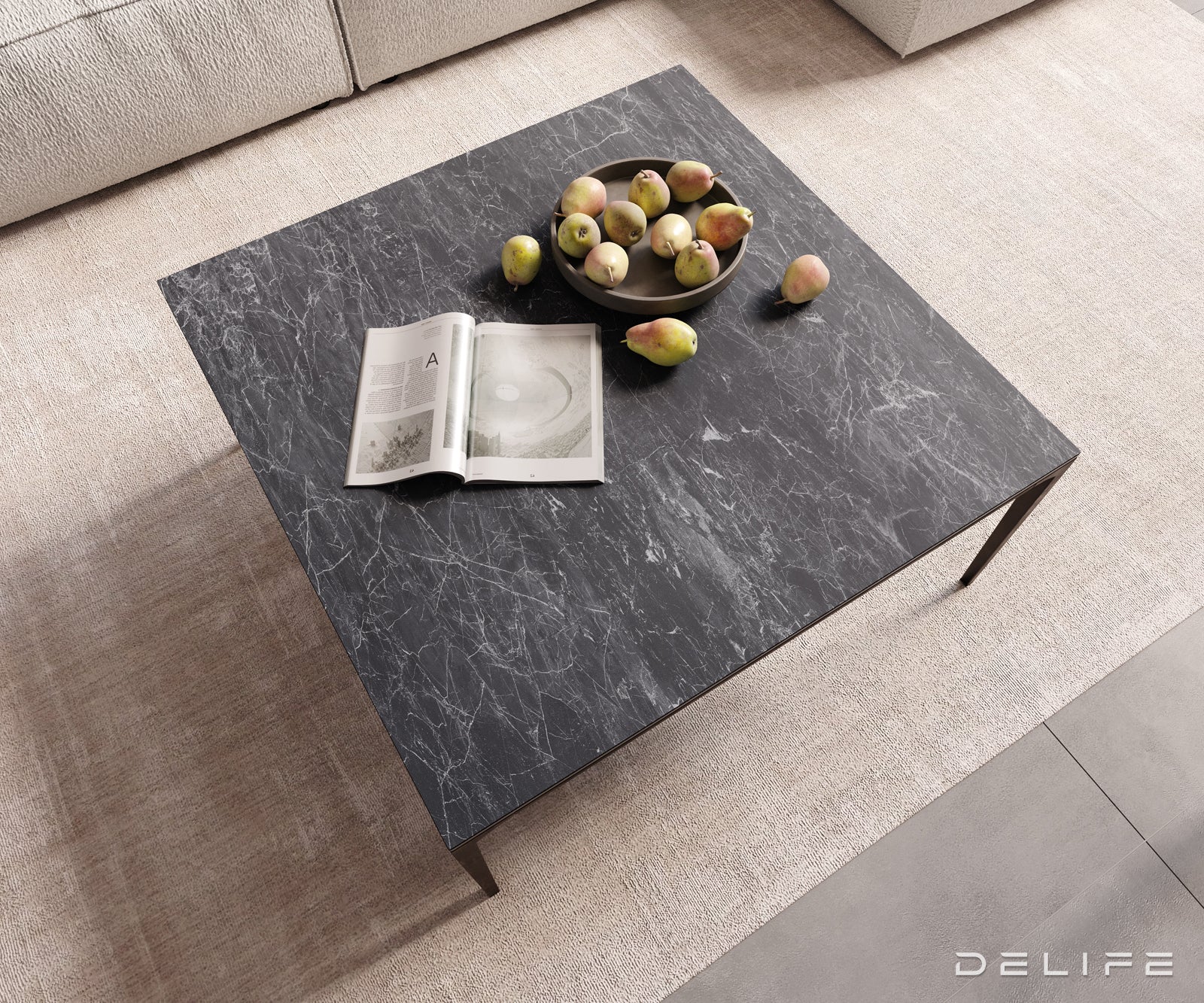 Klubska mizica Levente 85x85cm, Material: keramika Laminam Nero Greco