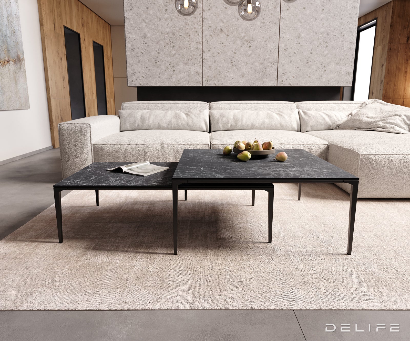 Klubska mizica Levente 85x85cm, Material: keramika Laminam Nero Greco