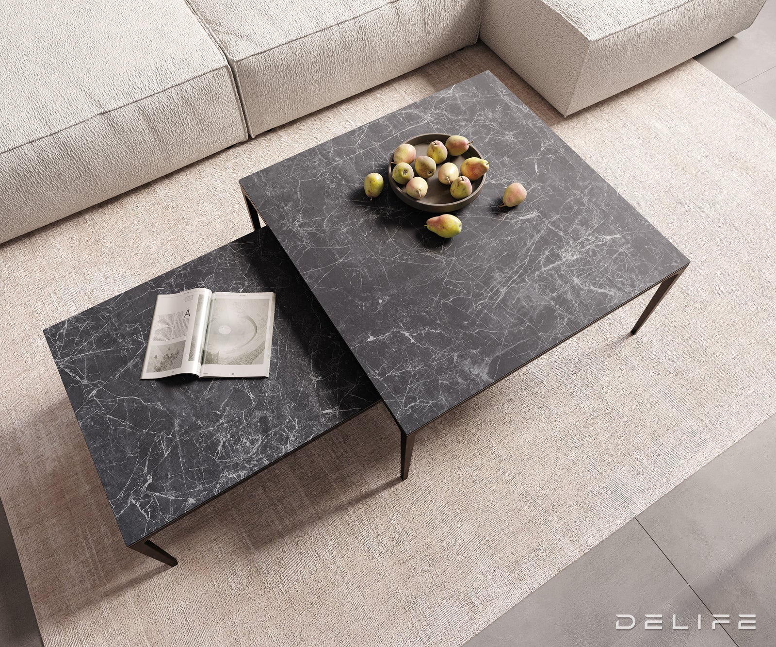 Klubska mizica Levente 85x85cm, Material: keramika Laminam Nero Greco
