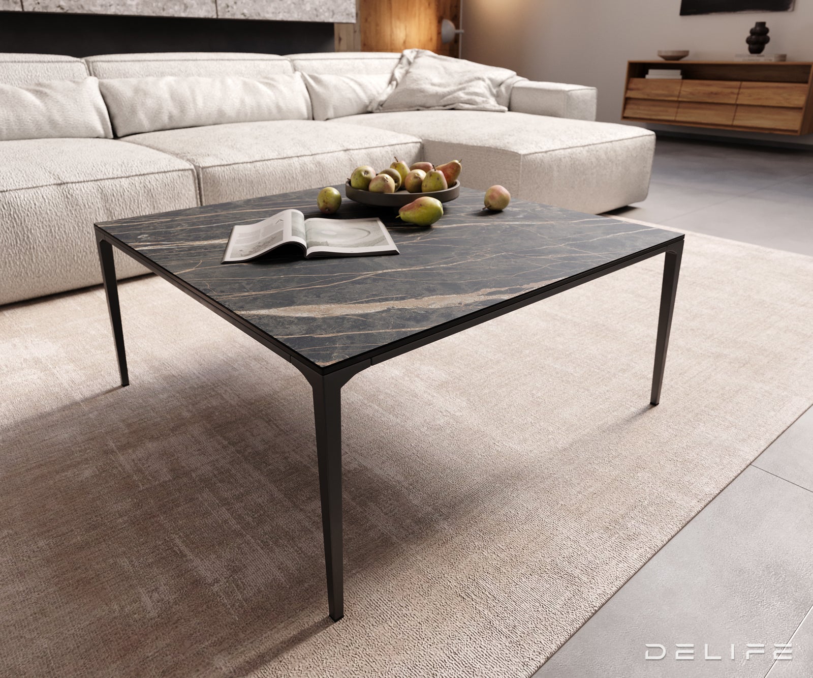 Klubska mizica Levente 85x85cm, Material: keramika Laminam Nero Greco