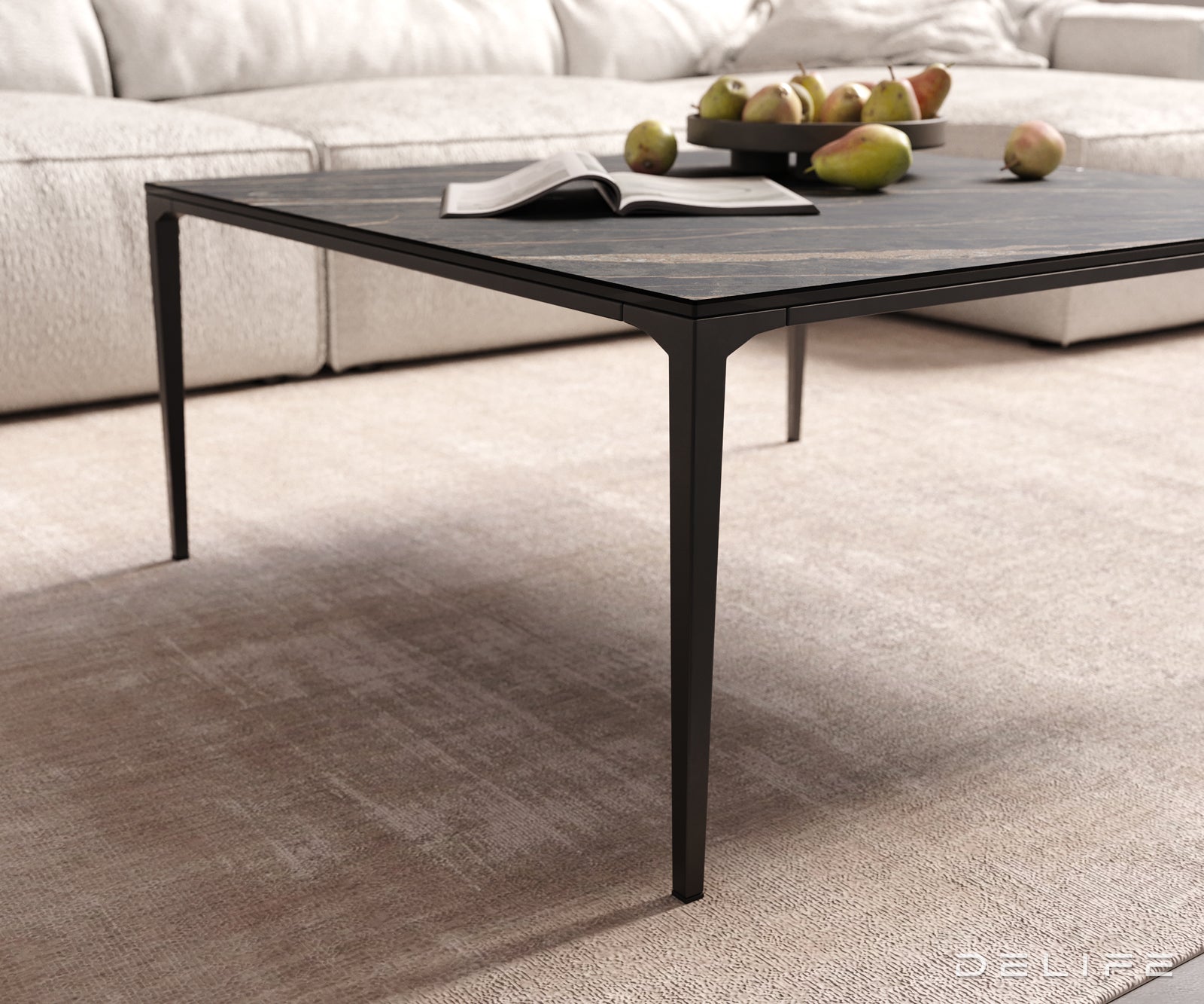 Klubska mizica Levente 85x85cm, Material: keramika Laminam Nero Greco