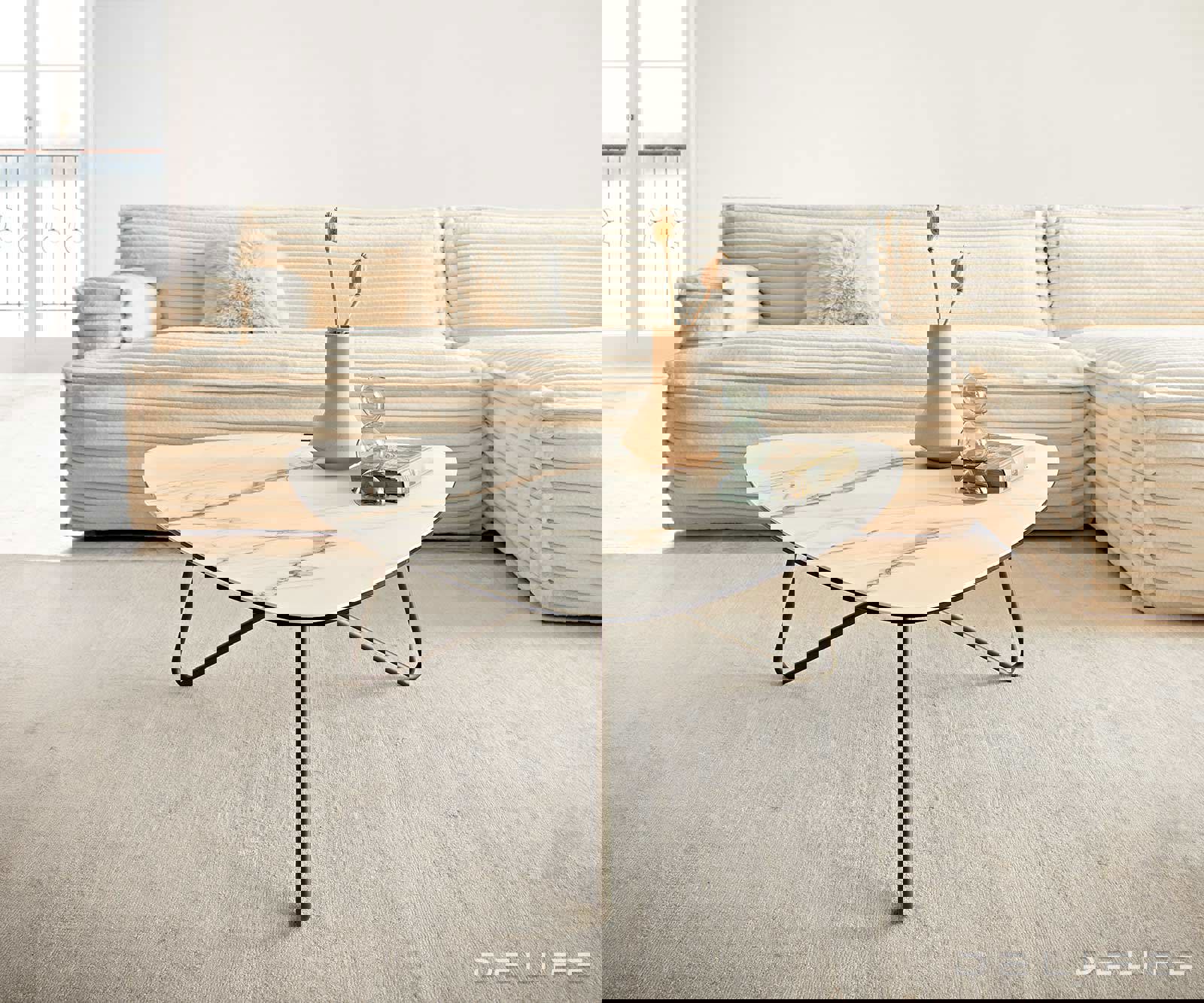 Klubska mizica Ekrem 88x85cm, Material: keramika Calacatta