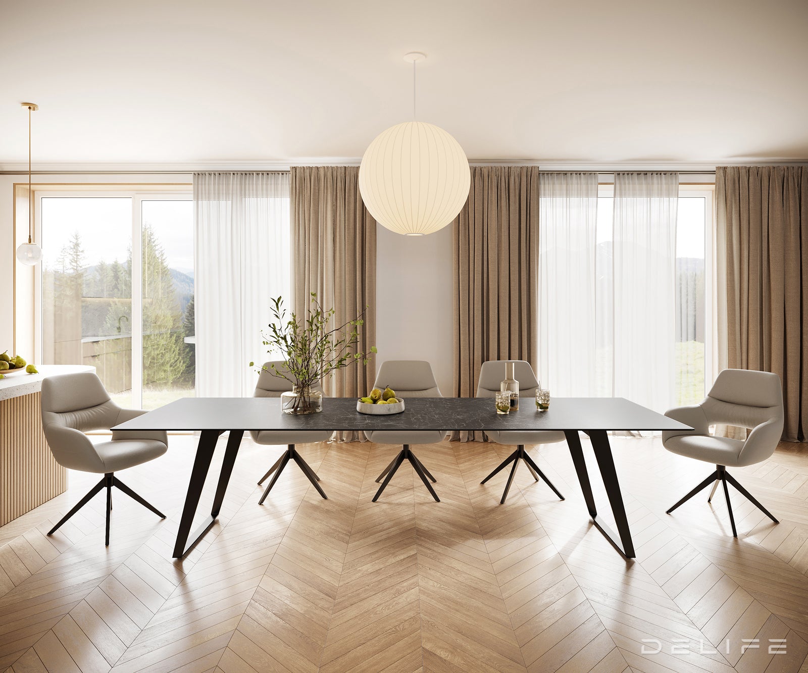 Jedilna miza z robom 300x100cm, Material: Keramika Laminam Nero Greco