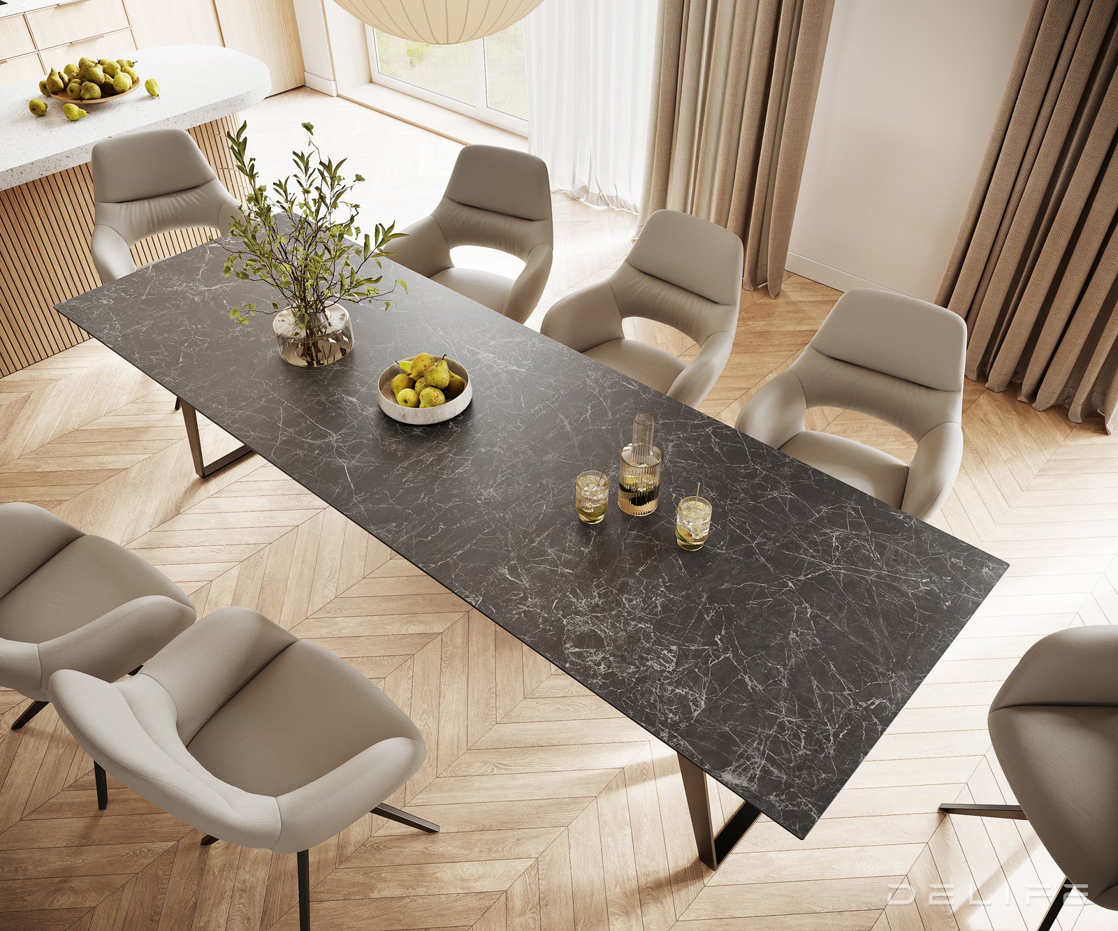 Jedilna miza z robom 300x100cm, Material: Keramika Laminam Nero Greco