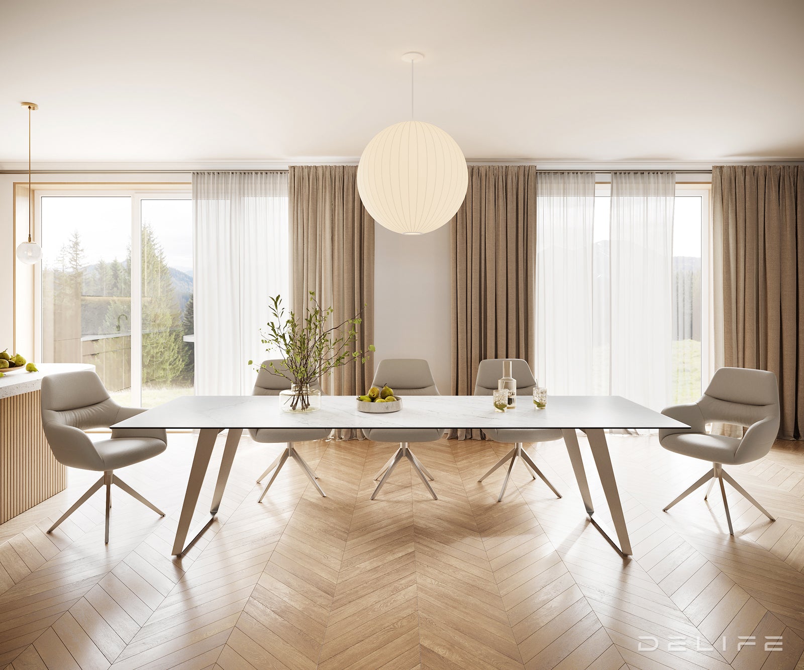 Jedilna miza z robom 300x100cm, Material: Laminam Statuarietto Ceramics