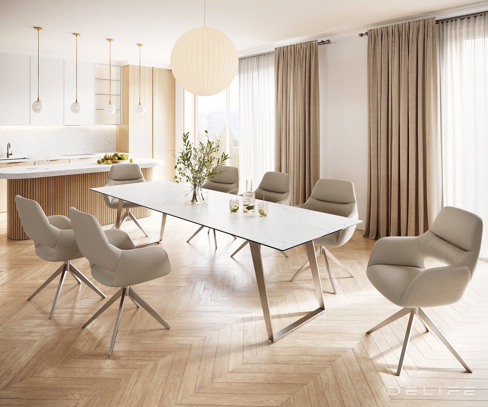 Jedilna miza z robom 300x100cm, Material: Laminam Statuarietto Ceramics