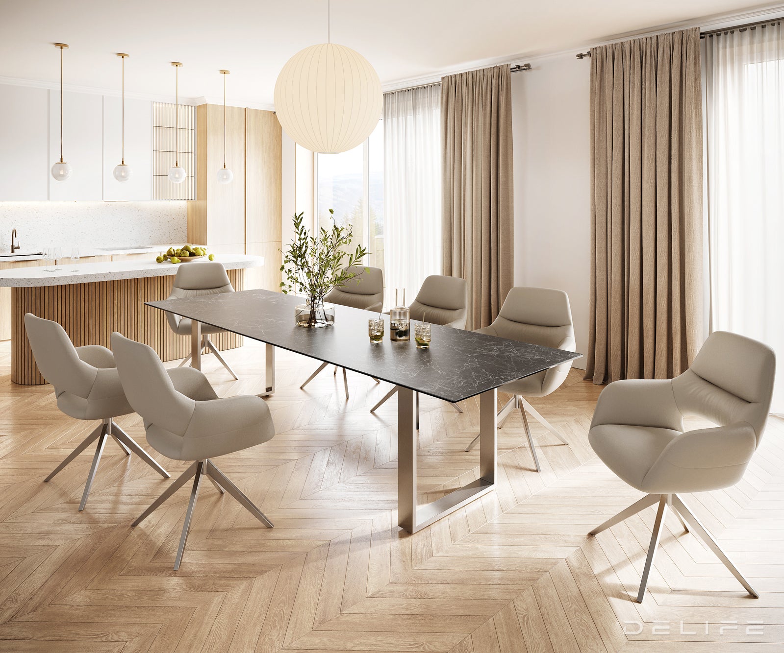 Jedilna miza z robom 300x100cm, Material: Keramika Laminam Nero Greco