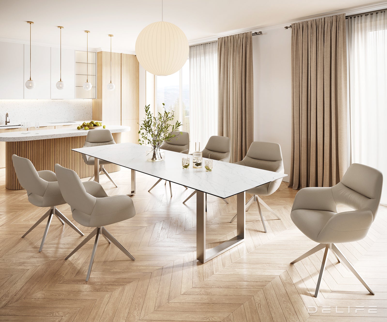 Jedilna miza z robom 300x100cm, Material: Laminam Statuarietto Ceramics