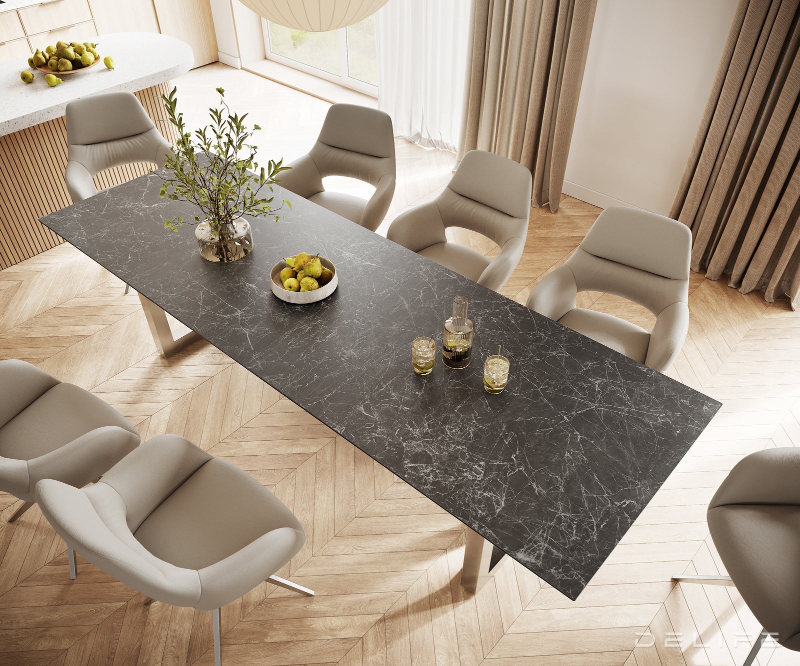 Jedilna miza z robom 300x100cm, Material: Keramika Laminam Nero Greco