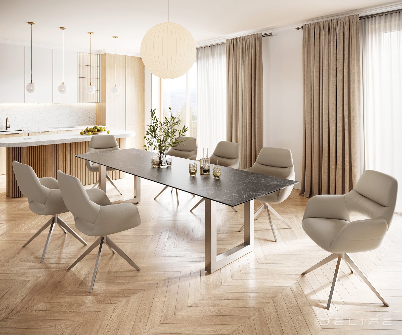 Jedilna miza z robom 300x100cm, Material: Keramika Laminam Nero Greco