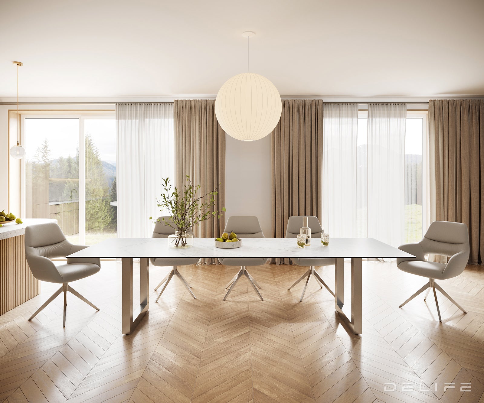 Jedilna miza z robom 300x100cm, Material: Laminam Statuarietto Ceramics