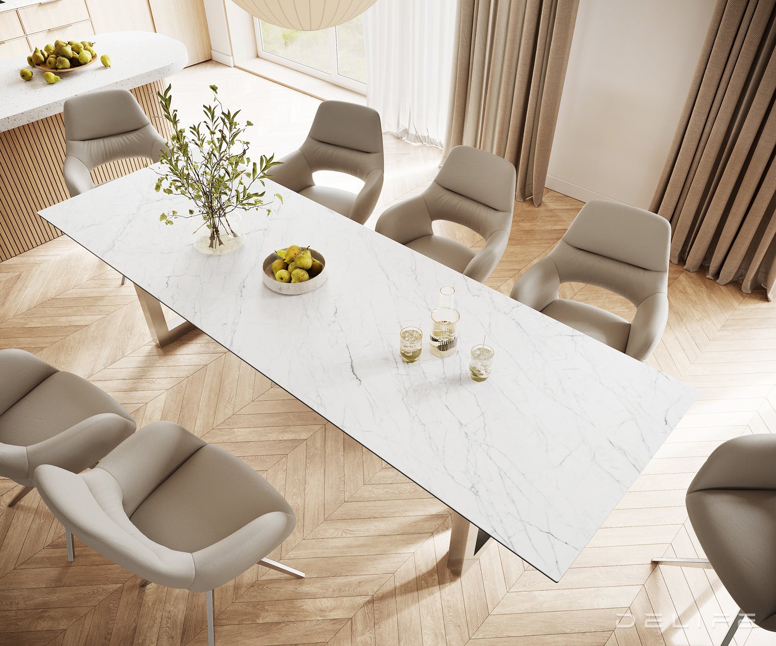 Jedilna miza z robom 300x100cm, Material: Laminam Statuarietto Ceramics