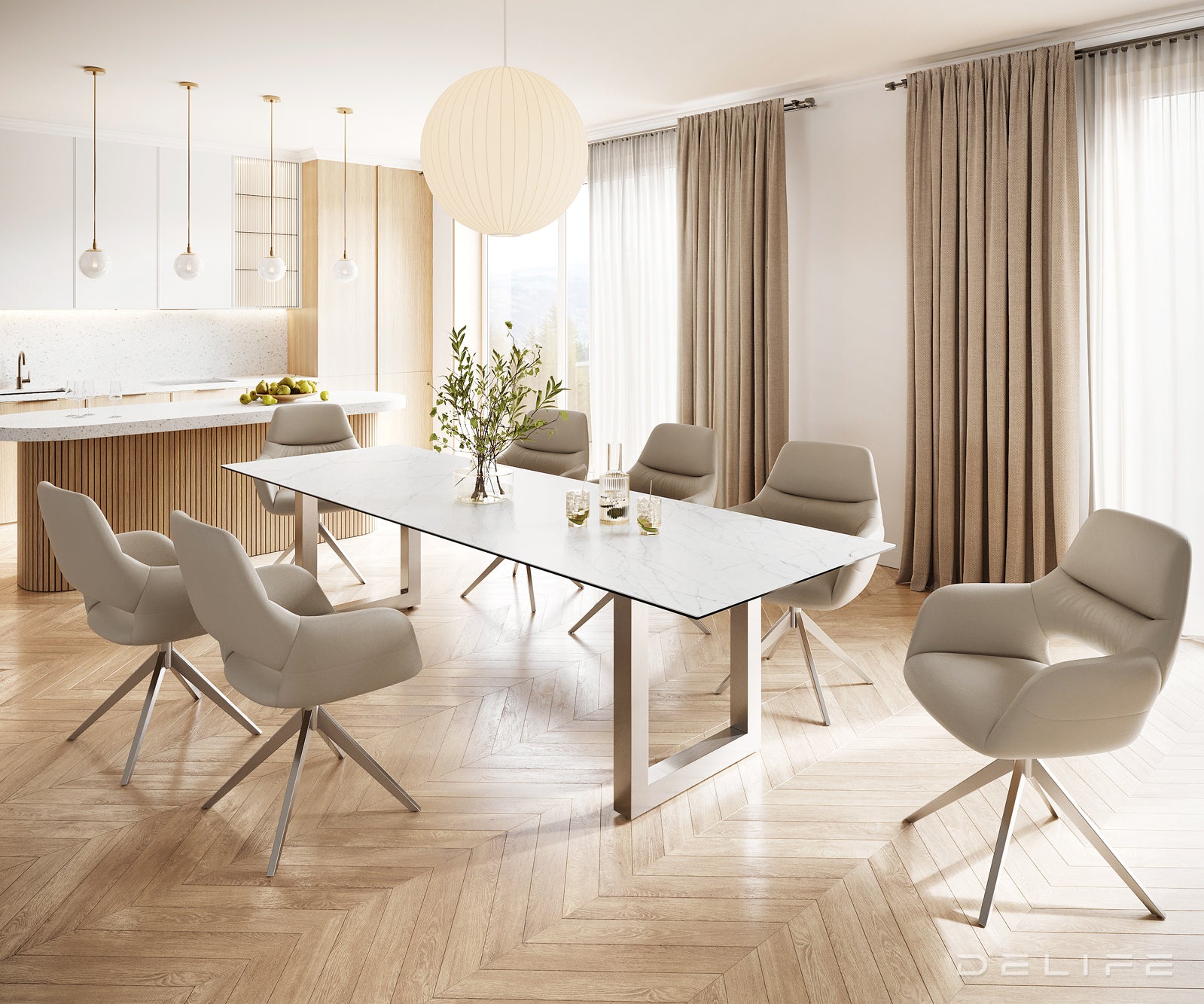 Jedilna miza z robom 300x100cm, Material: Laminam Statuarietto Ceramics