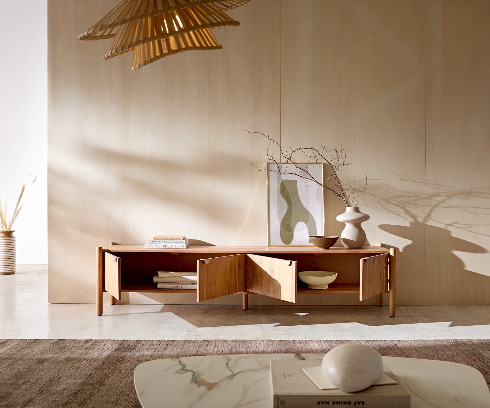 TV stojalo Caius 200 cm, material: akacija