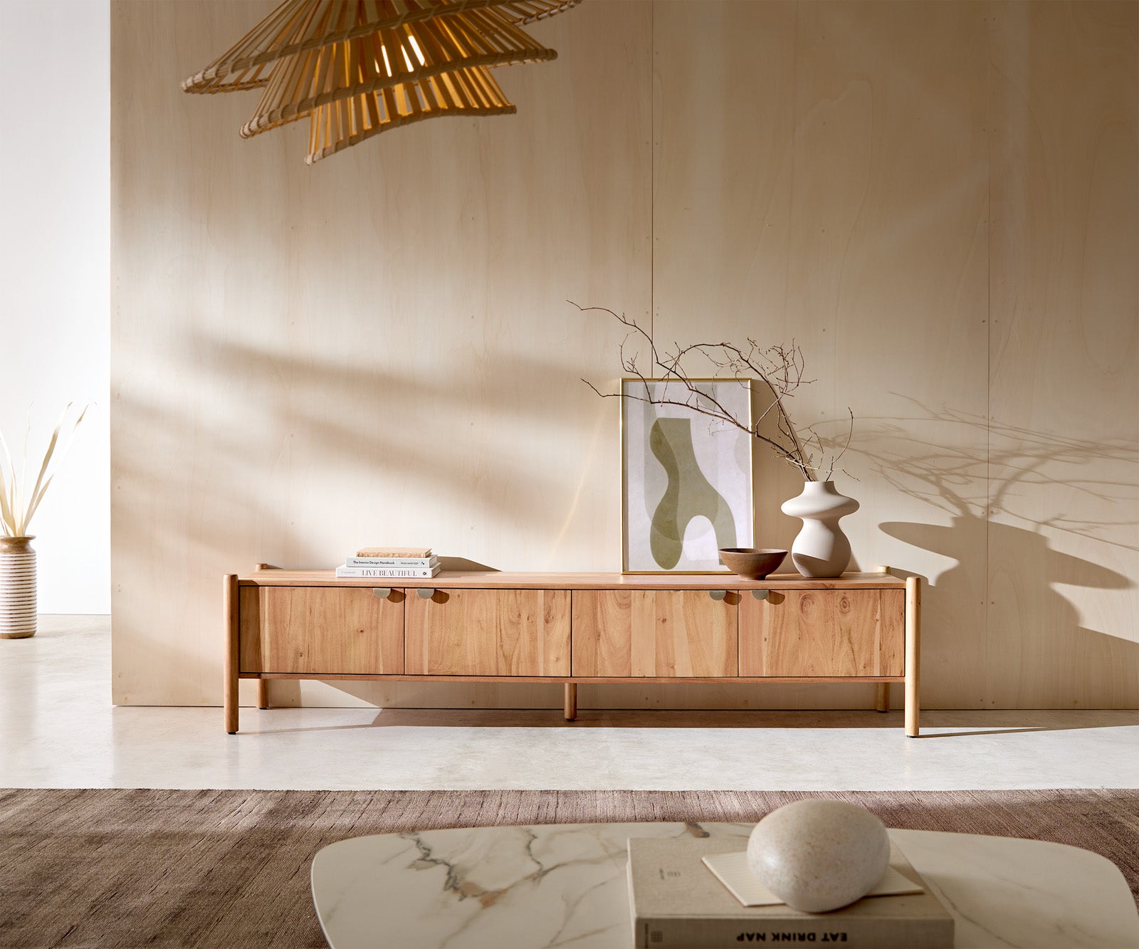 TV stojalo Caius 200 cm, material: akacija