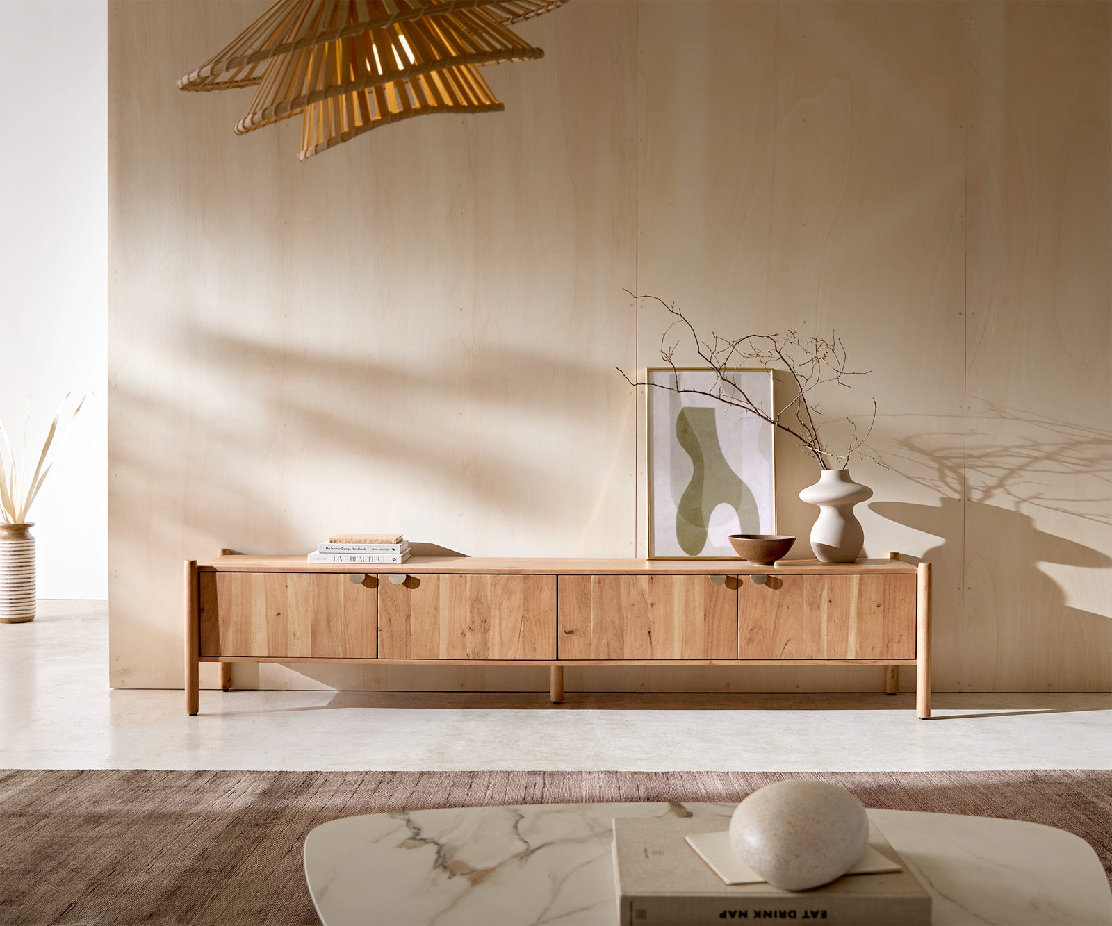 TV stojalo Caius 220 cm, material: akacija