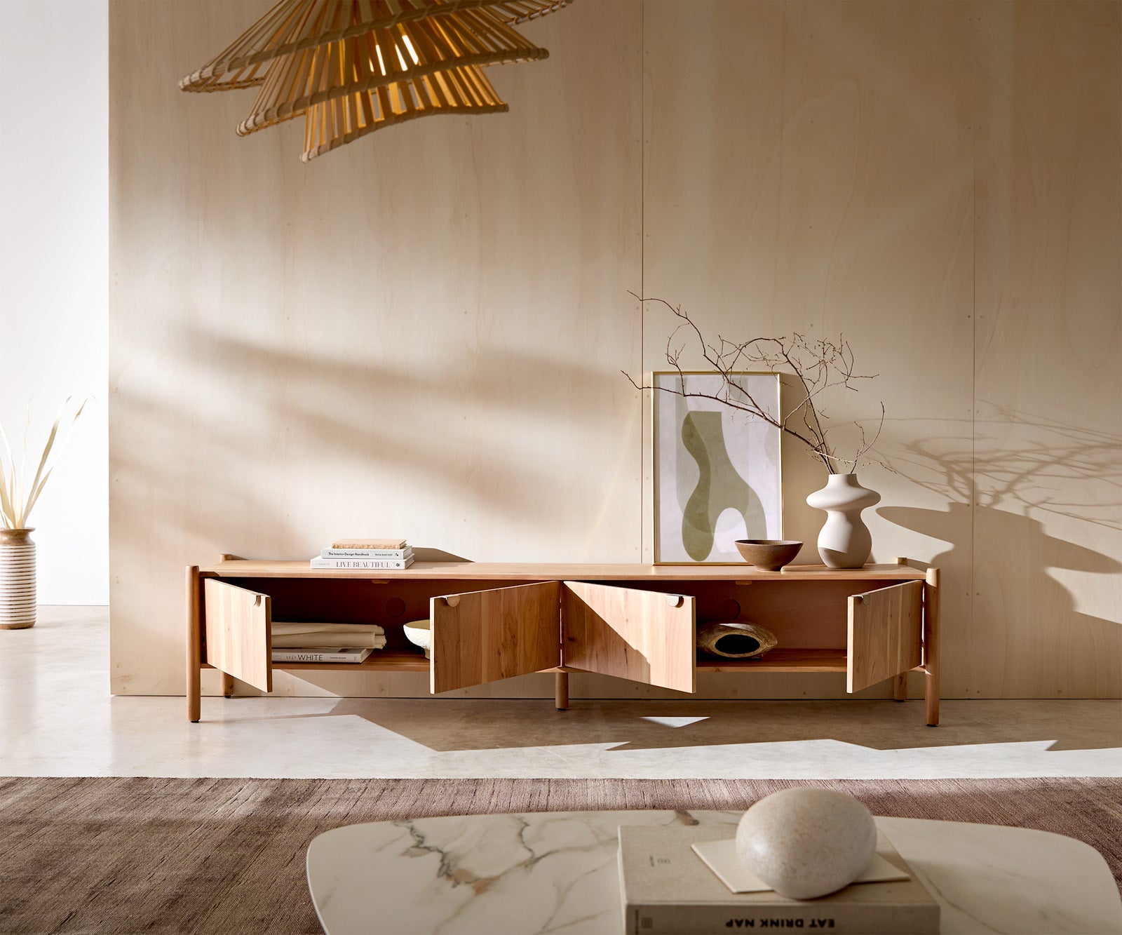 TV stojalo Caius 220 cm, material: akacija