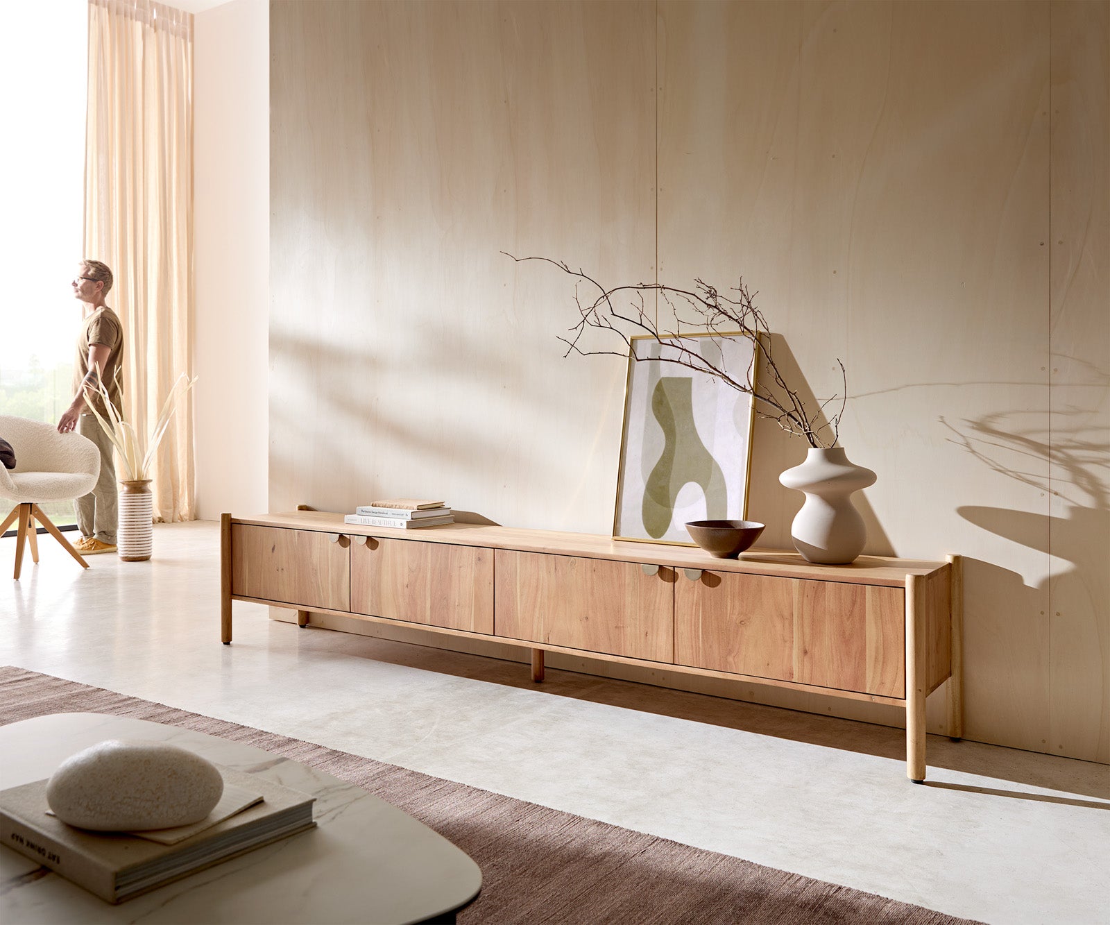 TV stojalo Caius 240 cm, material: akacija