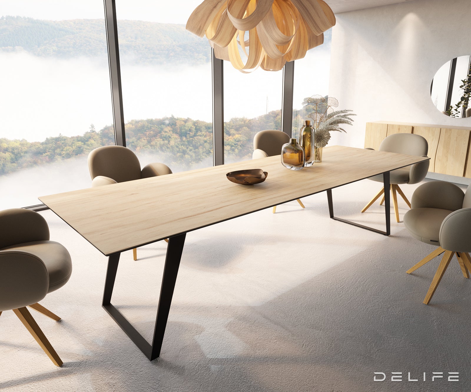 Jedilna miza z robom 300x100cm, Material: Laminam Sabbia Ceramics