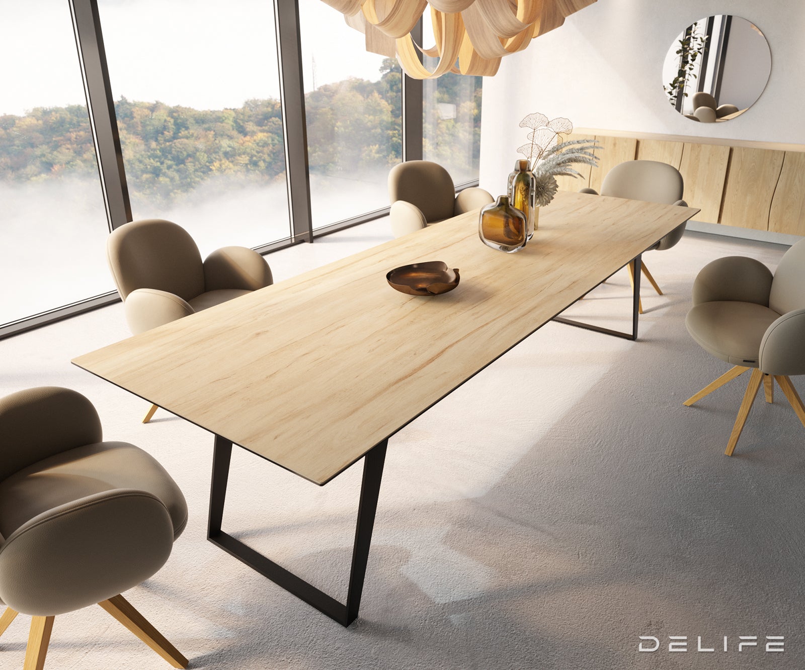 Jedilna miza z robom 300x100cm, Material: Laminam Sabbia Ceramics