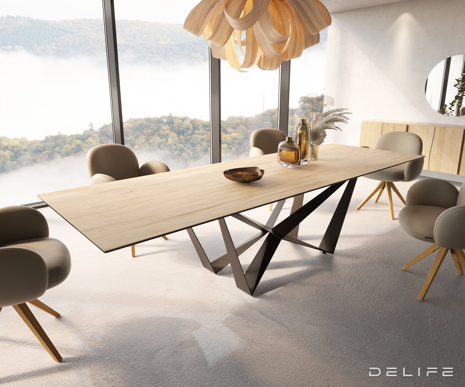 Jedilna miza z robom 300x100cm, Material: Laminam Sabbia Ceramics