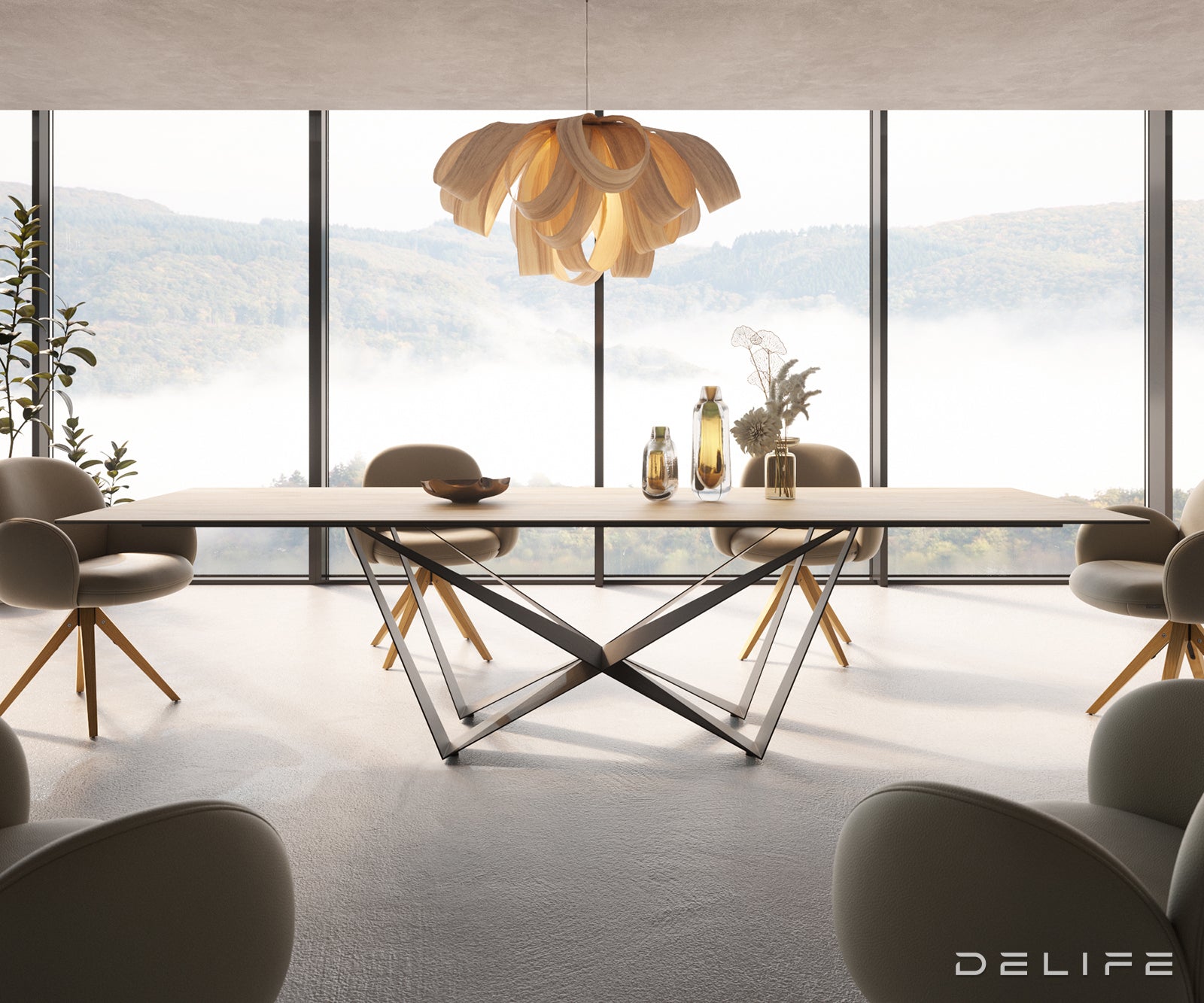 Jedilna miza z robom 300x100cm, Material: Laminam Sabbia Ceramics