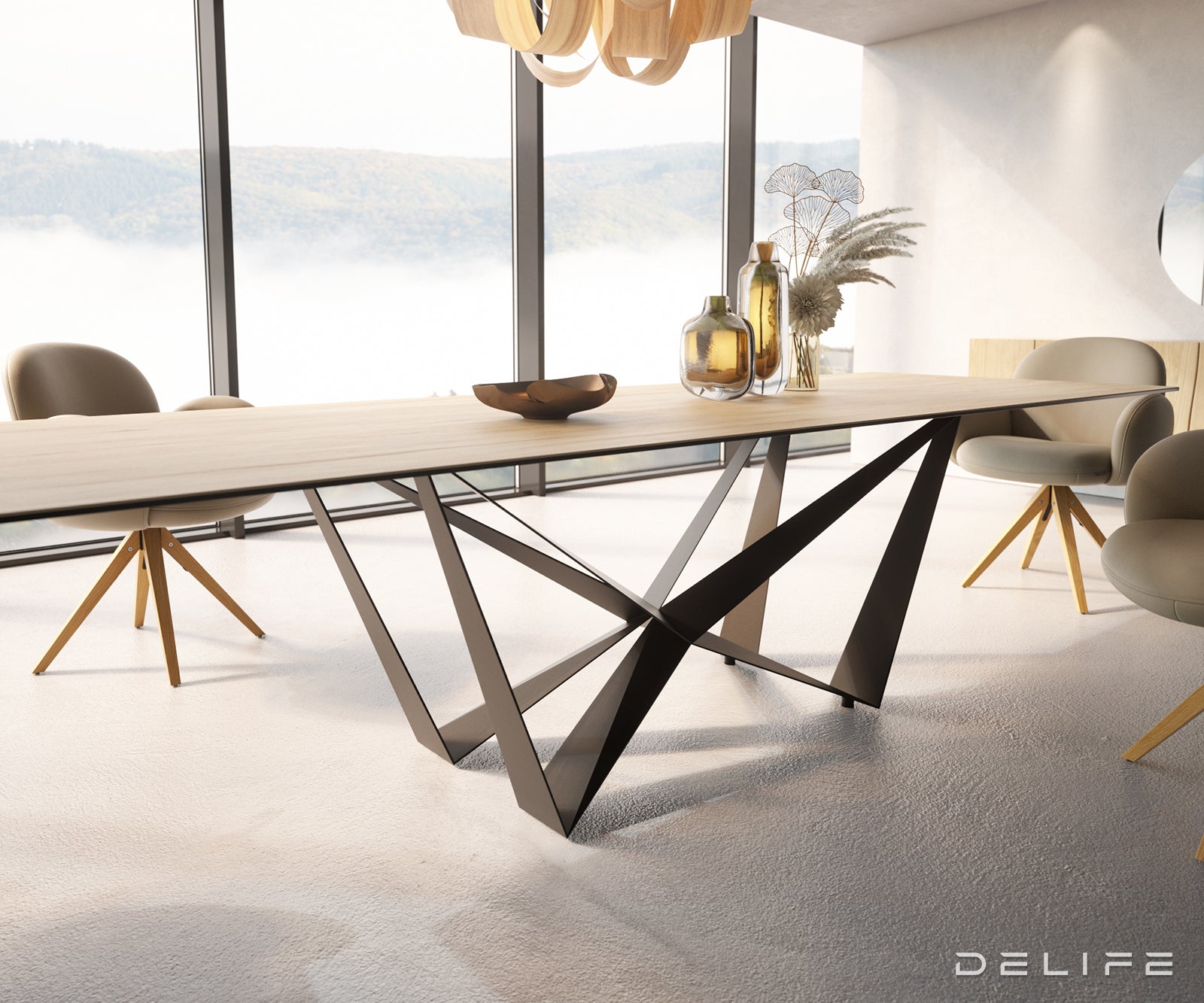 Jedilna miza z robom 300x100cm, Material: Laminam Sabbia Ceramics