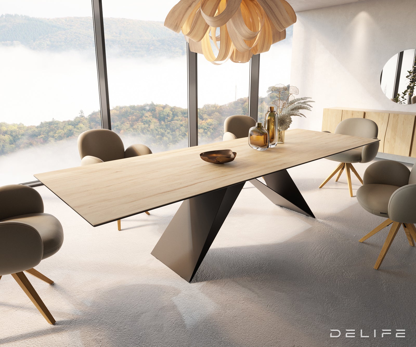 Jedilna miza z robom 300x100cm, Material: Laminam Sabbia Ceramics