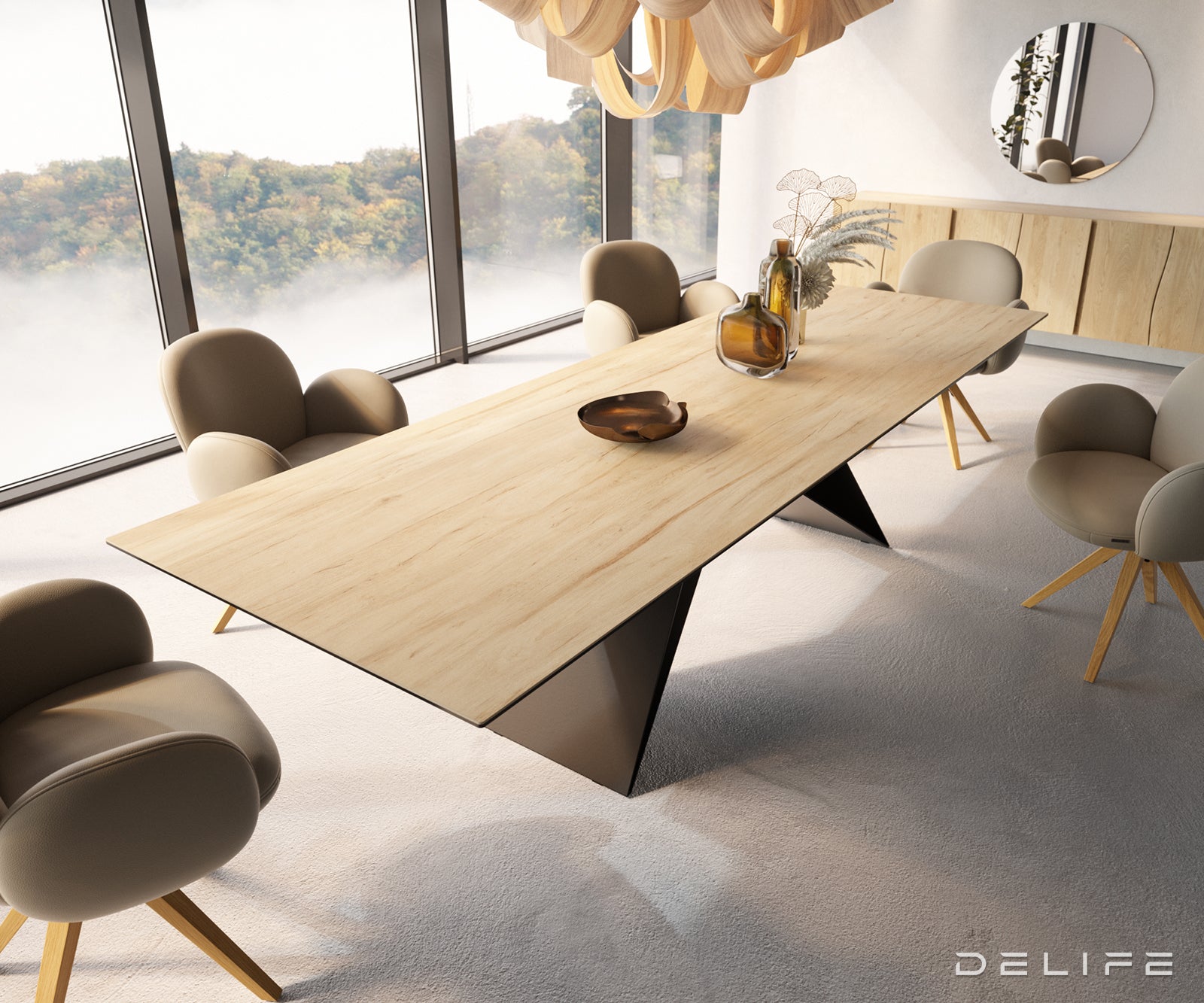 Jedilna miza z robom 300x100cm, Material: Laminam Sabbia Ceramics