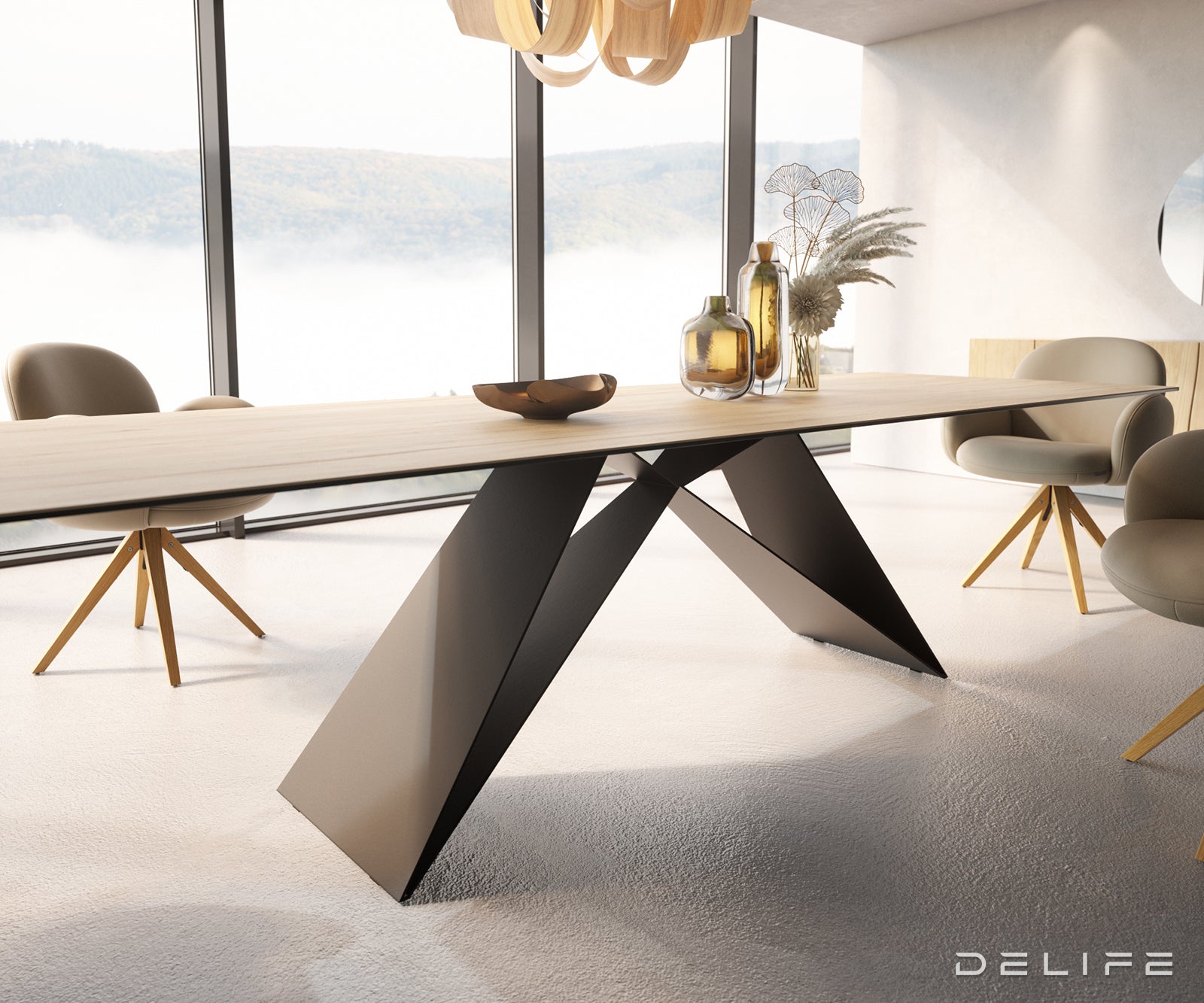 Jedilna miza z robom 300x100cm, Material: Laminam Sabbia Ceramics