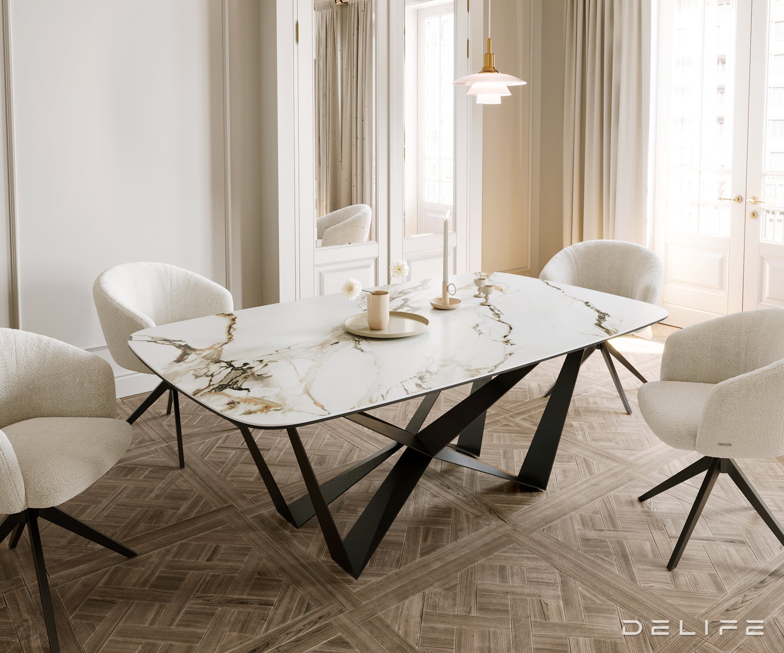 Jedilna miza Edge 200x100cm, Material: Ceramics Calacatta Luxe