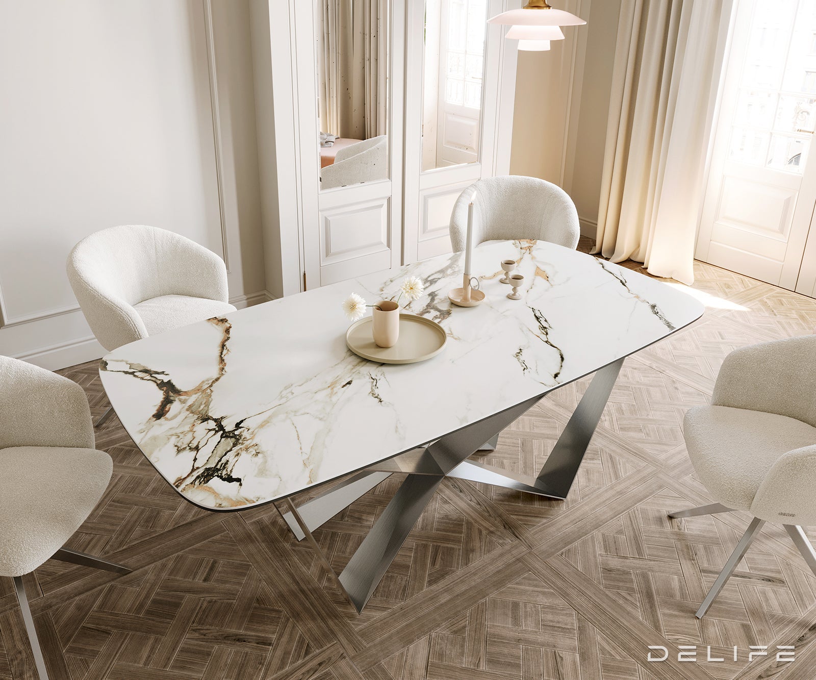 Jedilna miza Edge 200x100cm, Material: Ceramics Calacatta Luxe