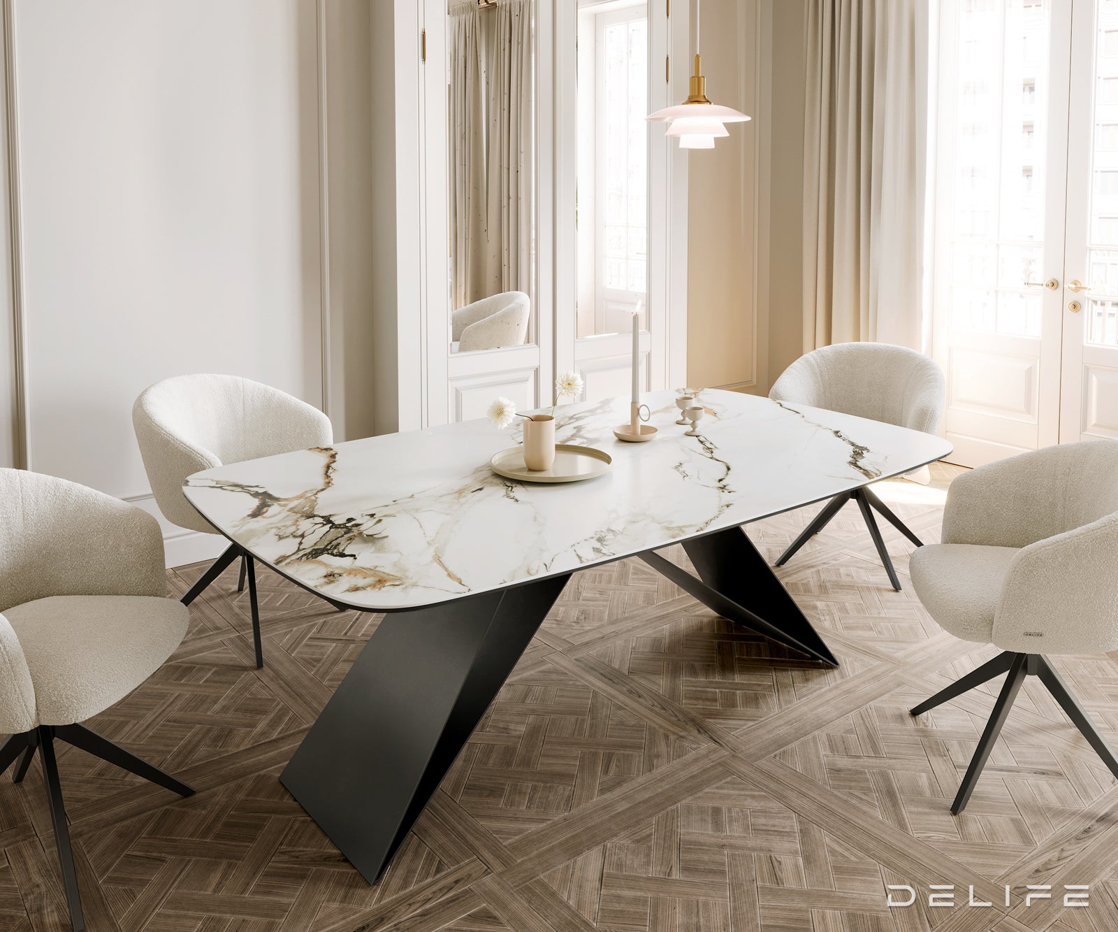 Jedilna miza Edge 200x100cm, Material: Ceramics Calacatta Luxe