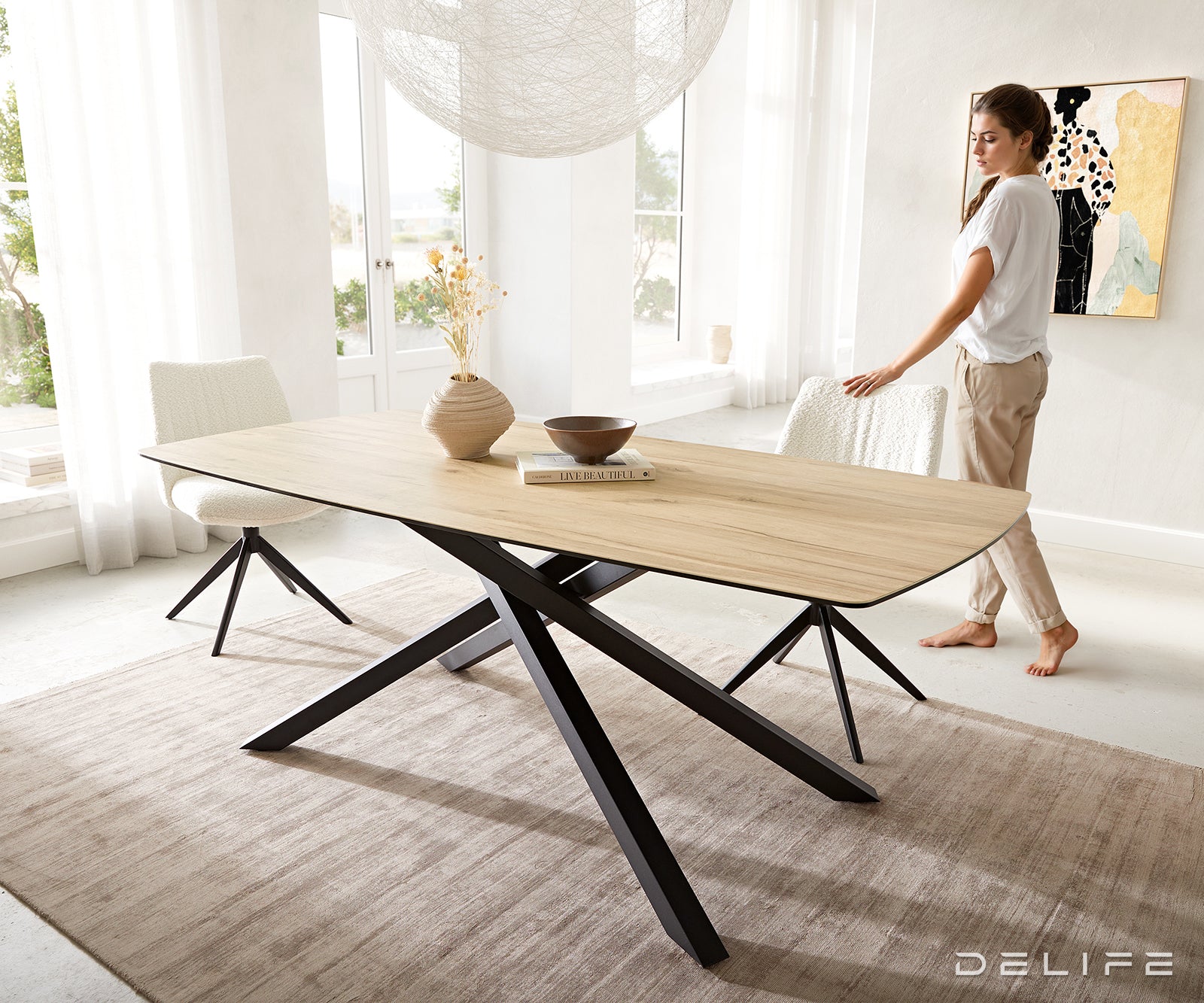 Jedilna miza z robom 200x100cm, Material: Laminam Sabbia Ceramics