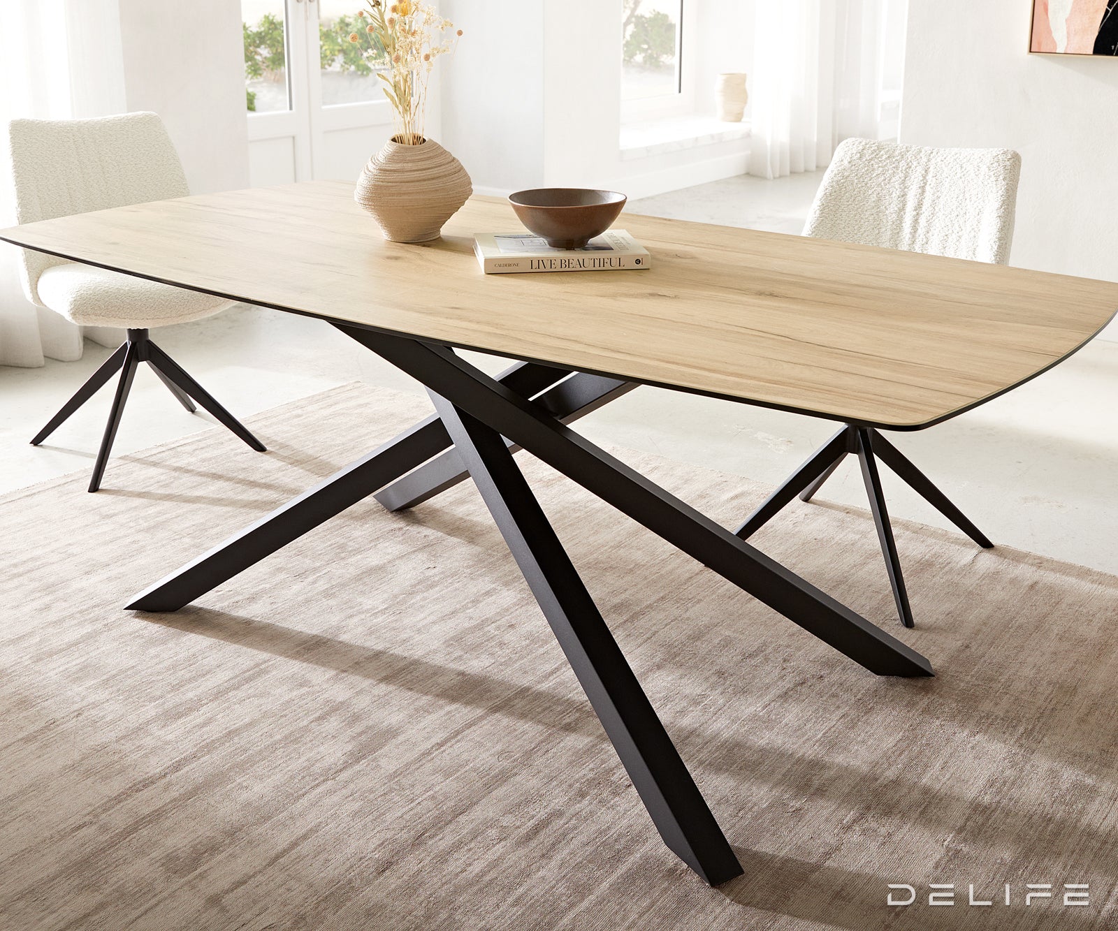 Jedilna miza z robom 200x100cm, Material: Laminam Sabbia Ceramics