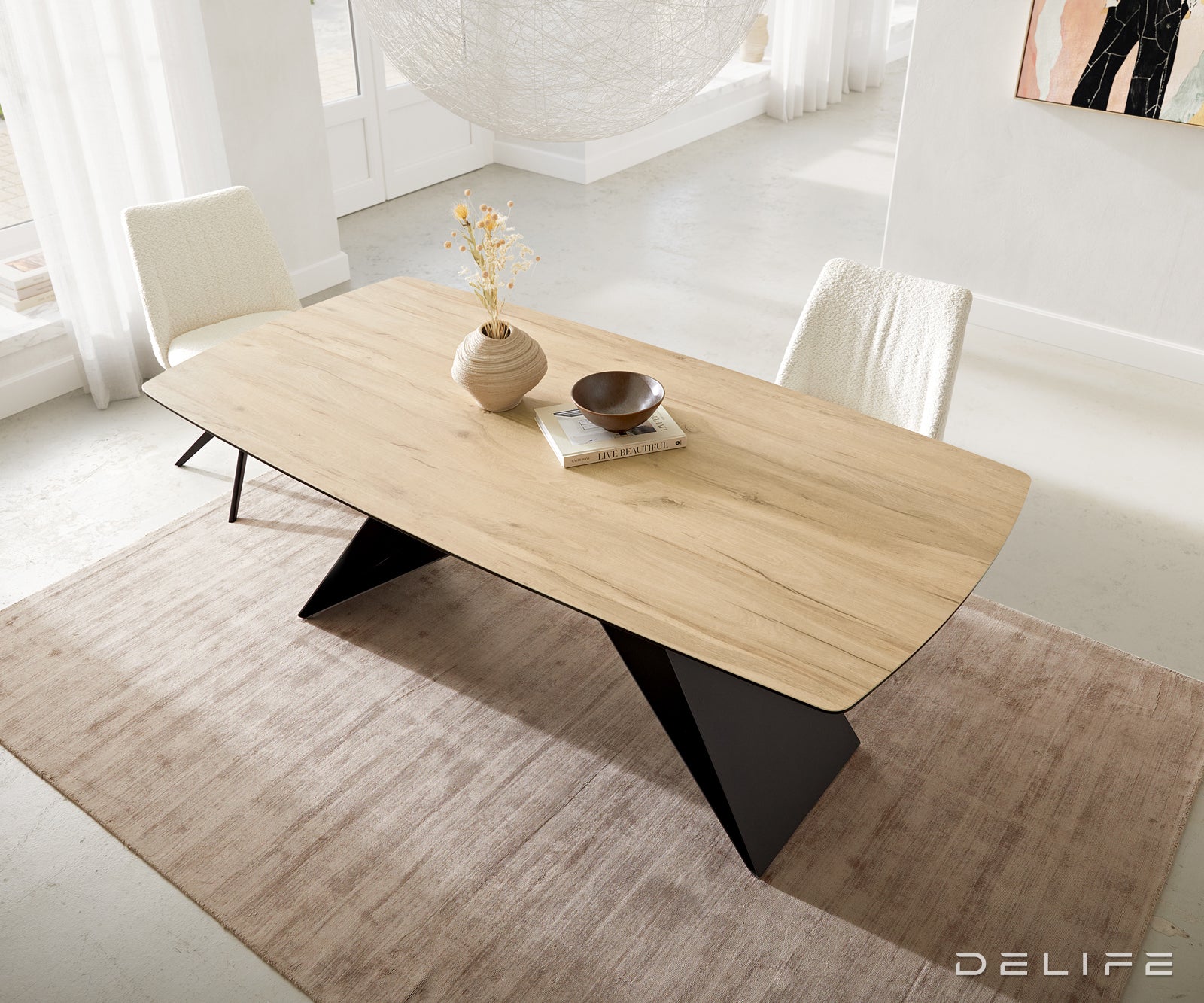 Jedilna miza z robom 200x100cm, Material: Laminam Sabbia Ceramics