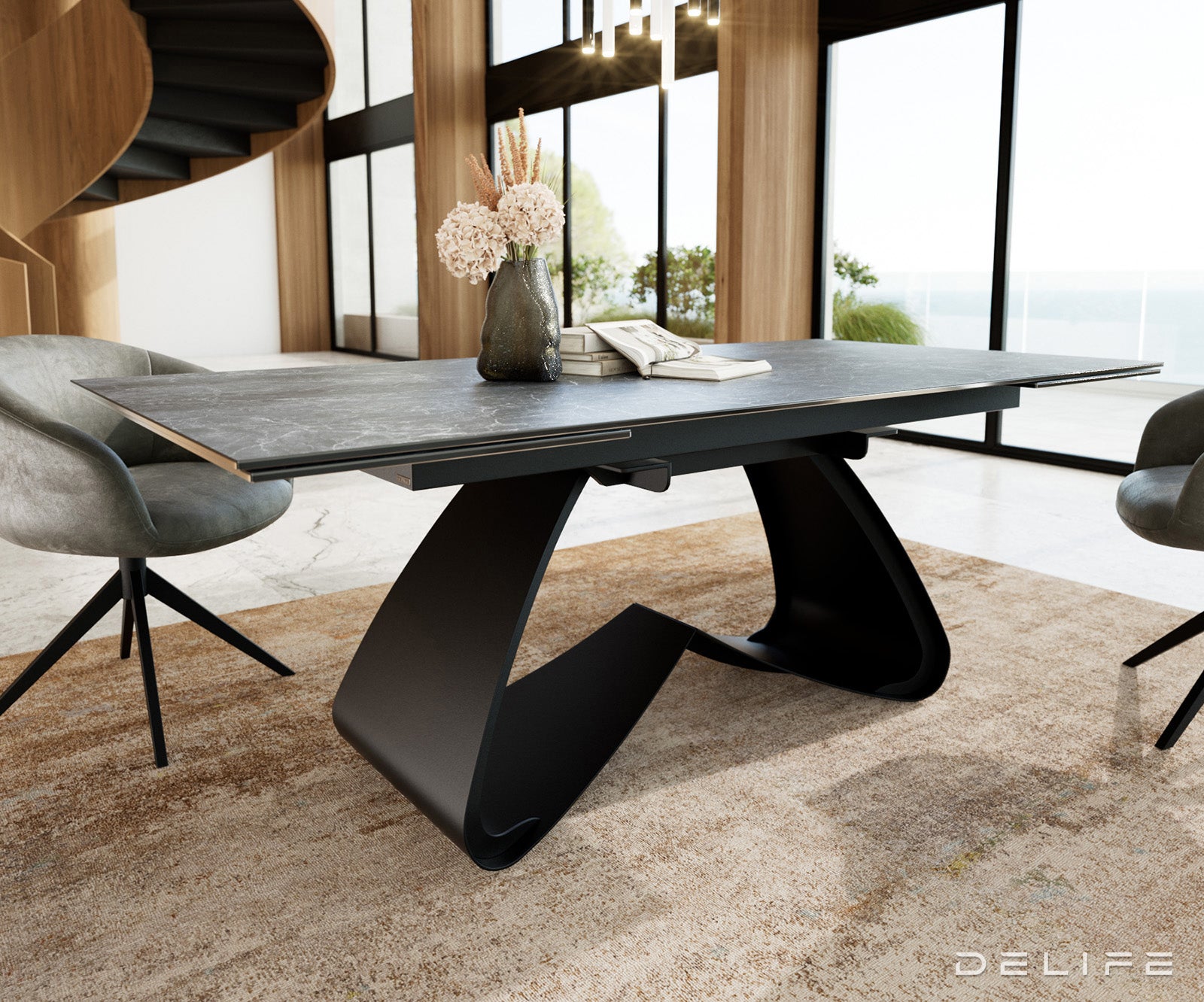 Jedilna miza Edge, 200/300x100, Material: Keramika Laminam Nero Greco