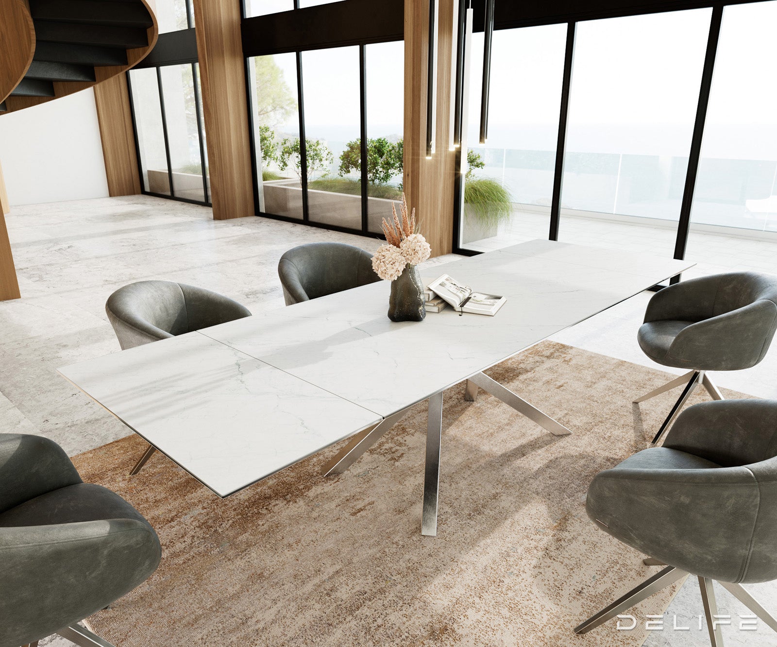 Jedilna miza Edge, 200/300x100, Material: Keramika Laminam Statuarietto