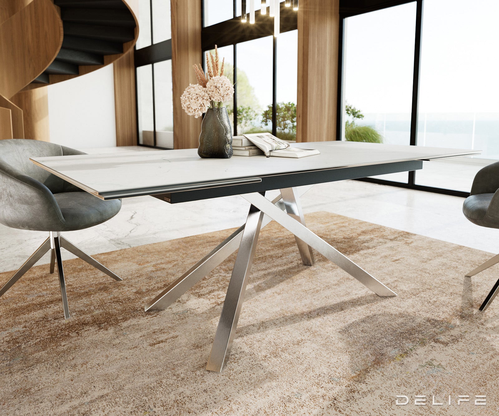 Jedilna miza Edge, 200/300x100, Material: Keramika Laminam Statuarietto