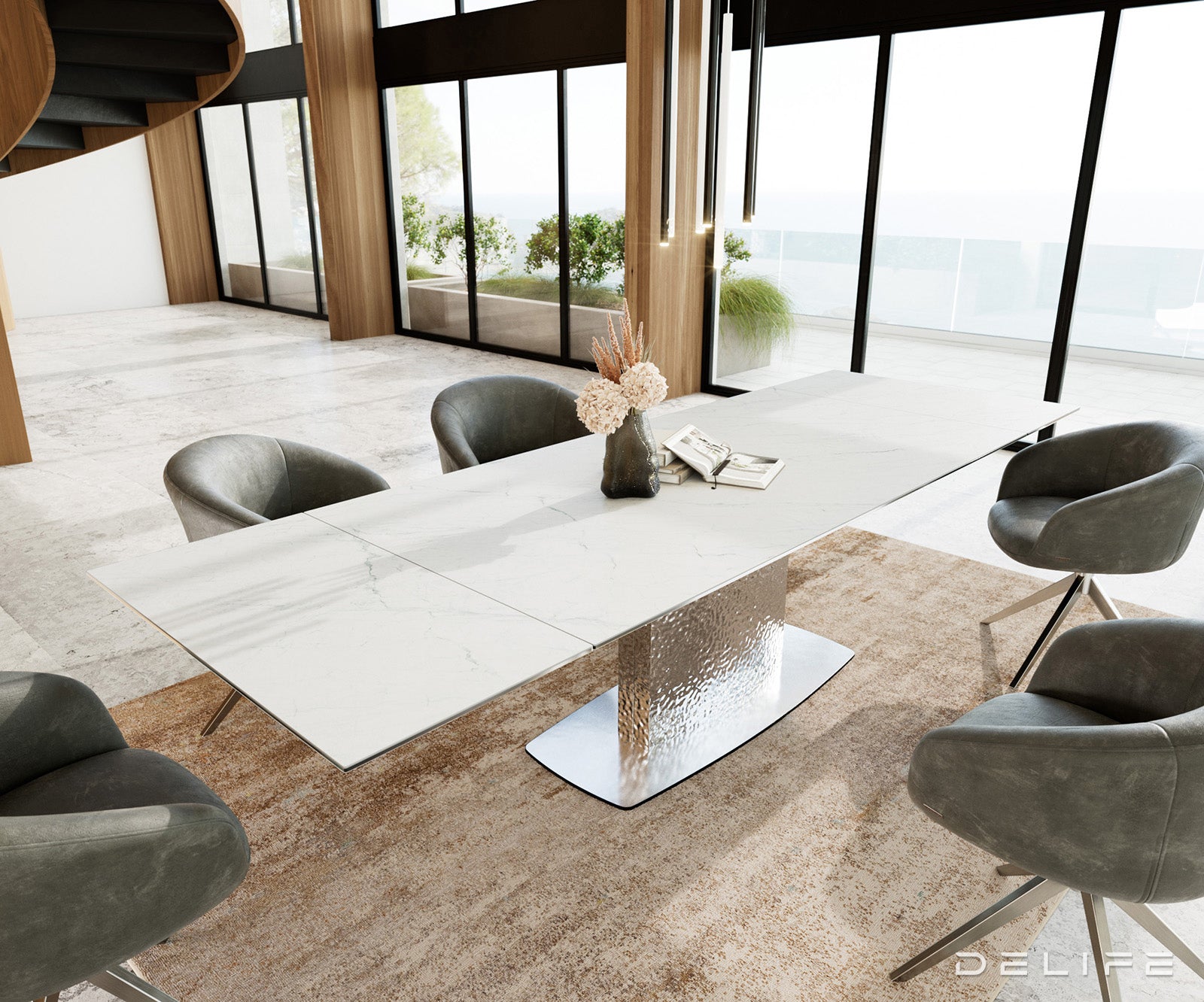 Jedilna miza Edge, 200/300x100, Material: Keramika Laminam Statuarietto