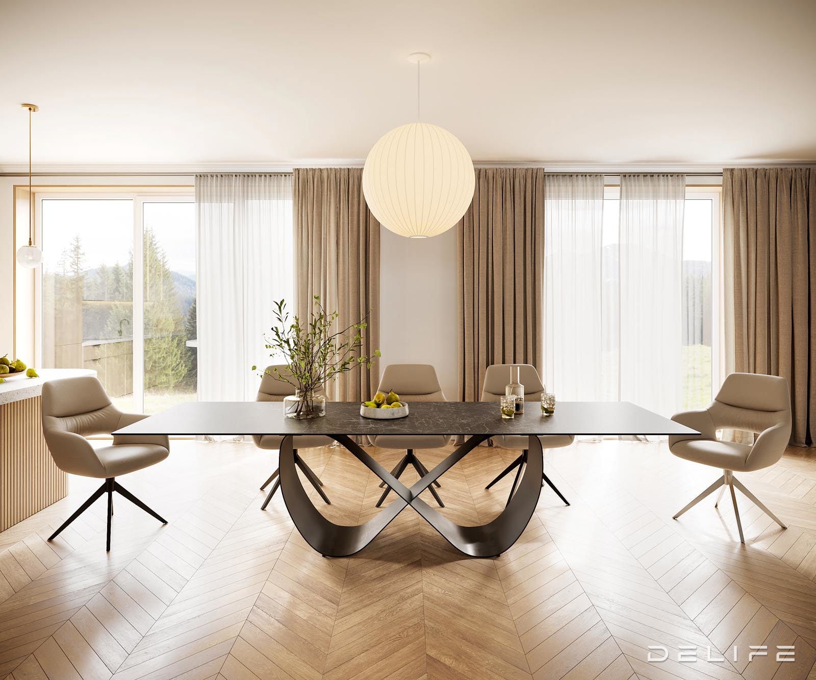 Jedilna miza z robom 300x100cm, Material: Keramika Laminam Nero Greco