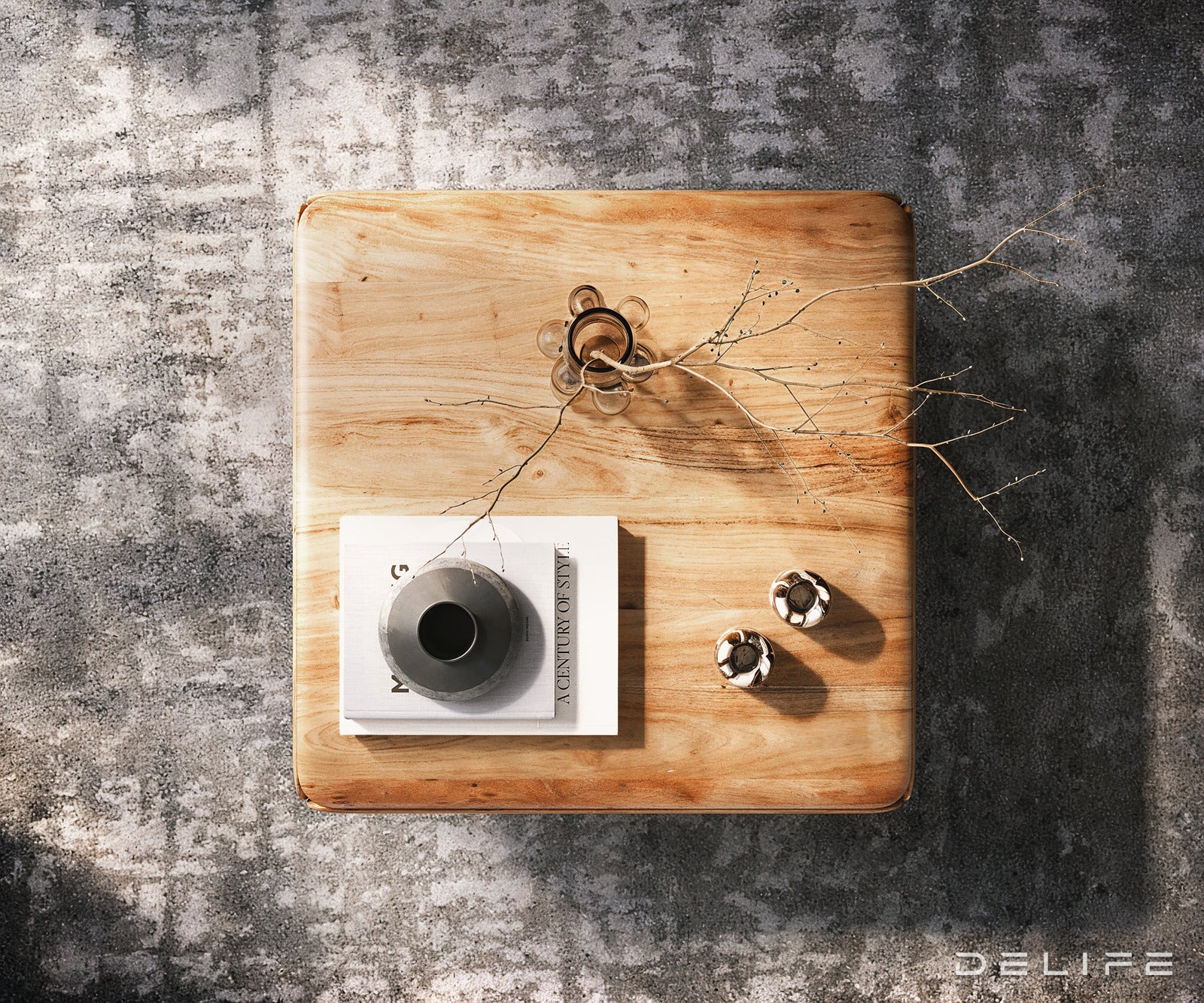 Klubska mizica Shavani 90x90cm, Material: Akacija