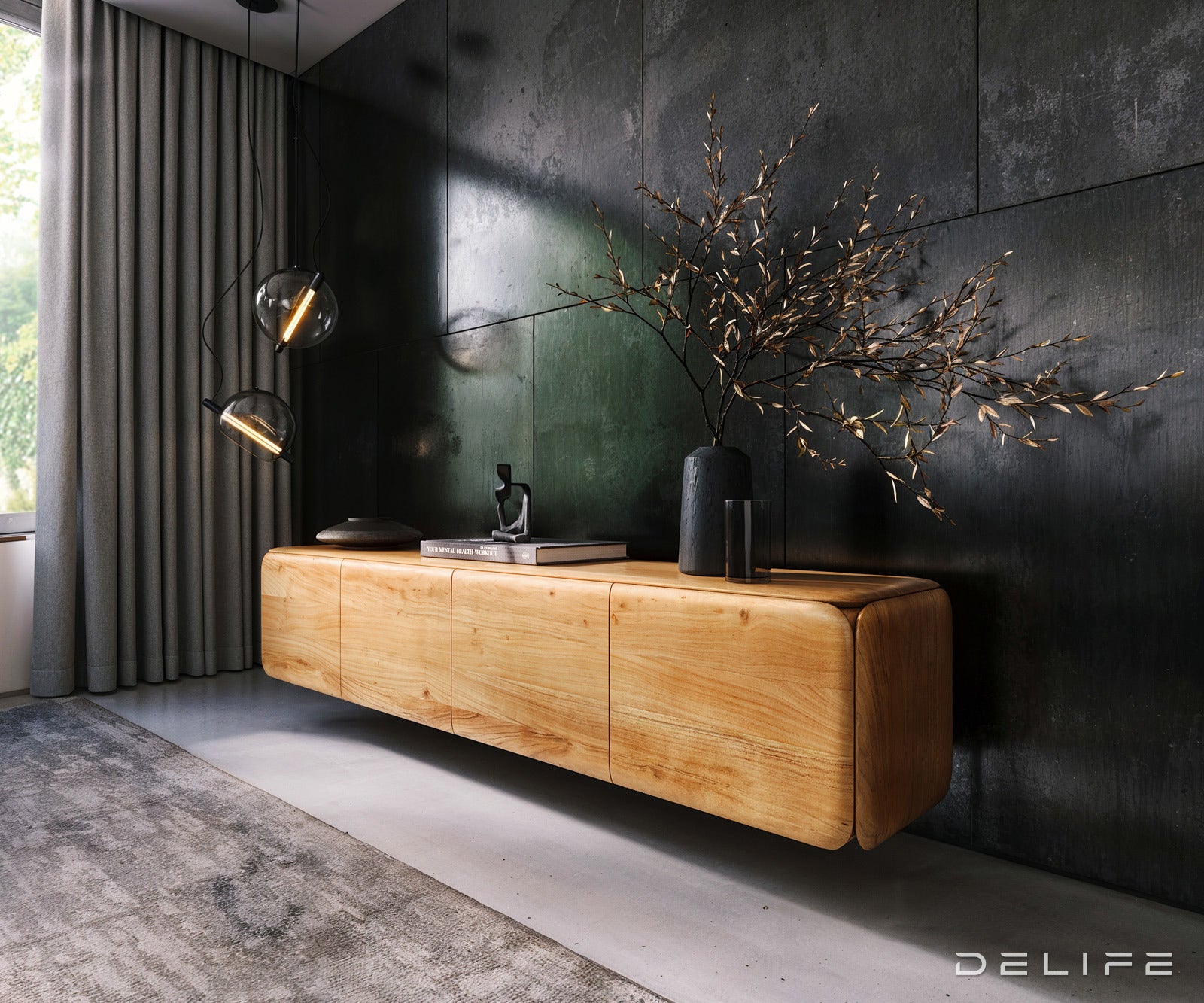 Viseča TV omarica Shavani 200x40cm, Material: akacija