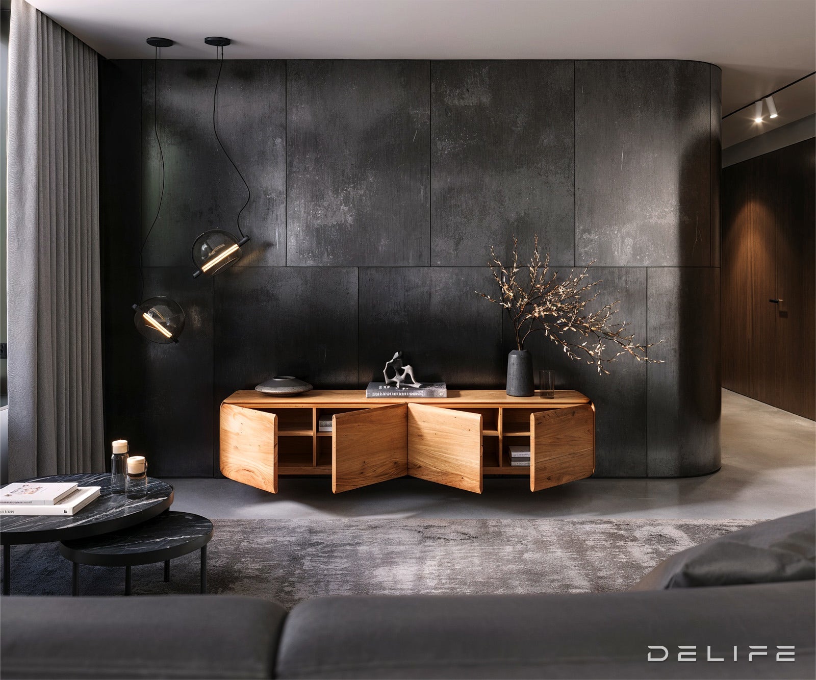 Viseča TV omarica Shavani 200x40cm, Material: akacija