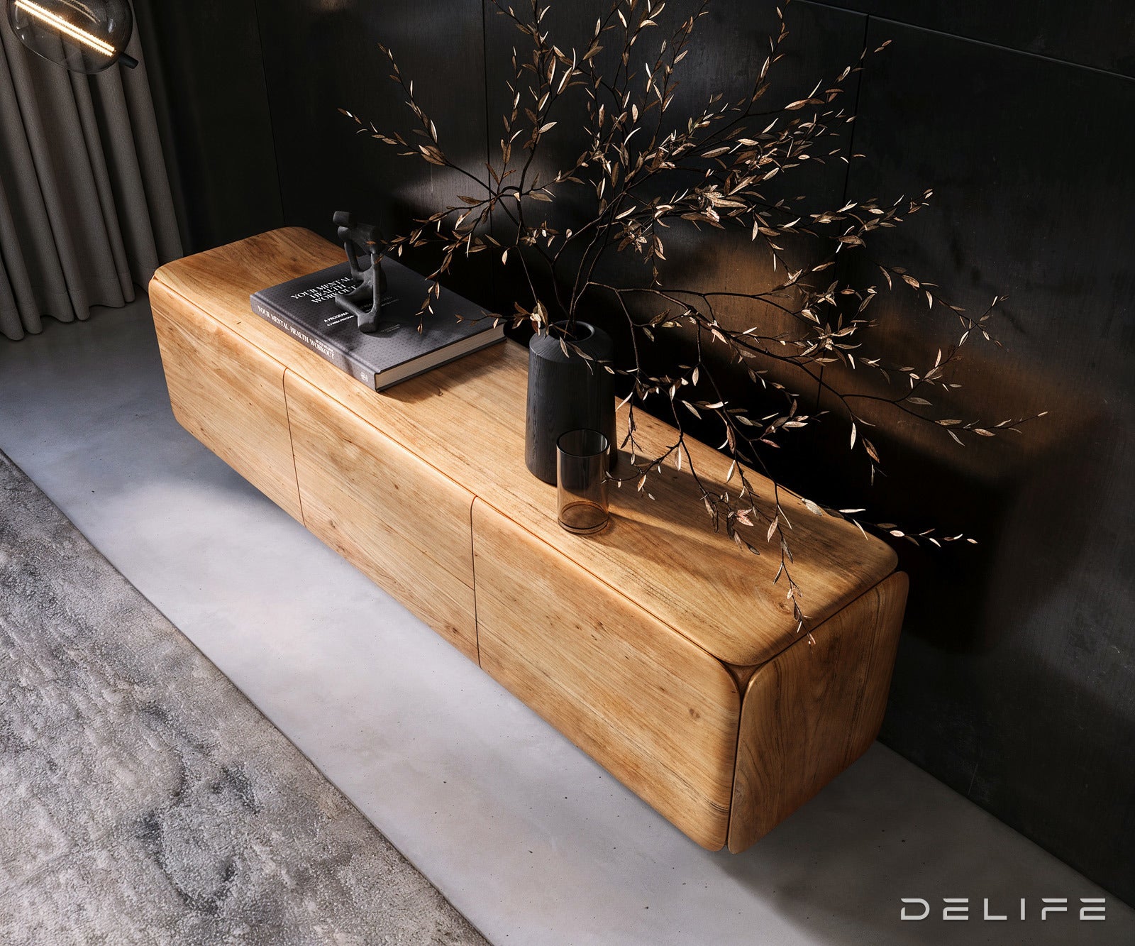 Viseča TV komoda Shavani 175x40cm, Material: akacija