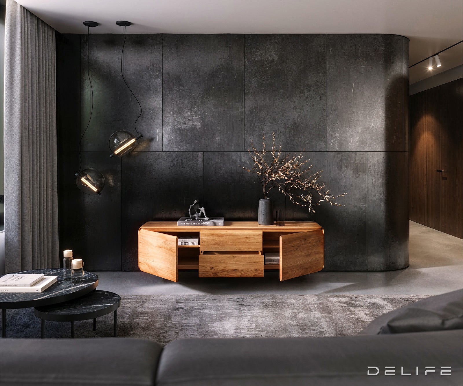 Viseča TV komoda Shavani 175x40cm, Material: akacija