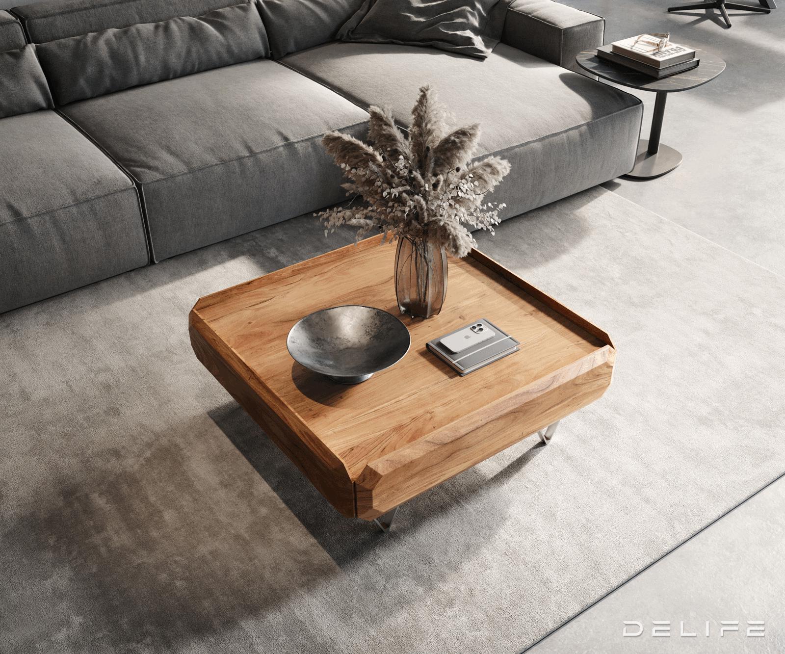 Klubska mizica Kiano 90x90 cm, material: Akacija